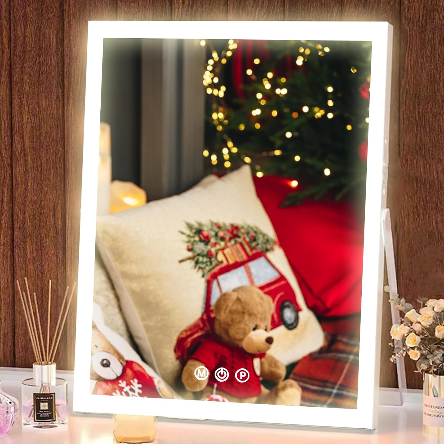 Hollywood Vanity Mirror with Lights, 10″×12″ Tabletop LED Lighted Makeup Mirror, Desk Mirror with 3 Color Lighting Modes, Makeup Mirror for Bedroom, Bathroom, Smart Touch Control, White Hollywood Vanity Mirror with Lights, 10″×12″ Tabletop LED Lighted Makeup Mirror, Desk Mirror with 3 Color Lighting Modes, Makeup Mirror for Bedroom, Bathroom, Smart Touch Control, White