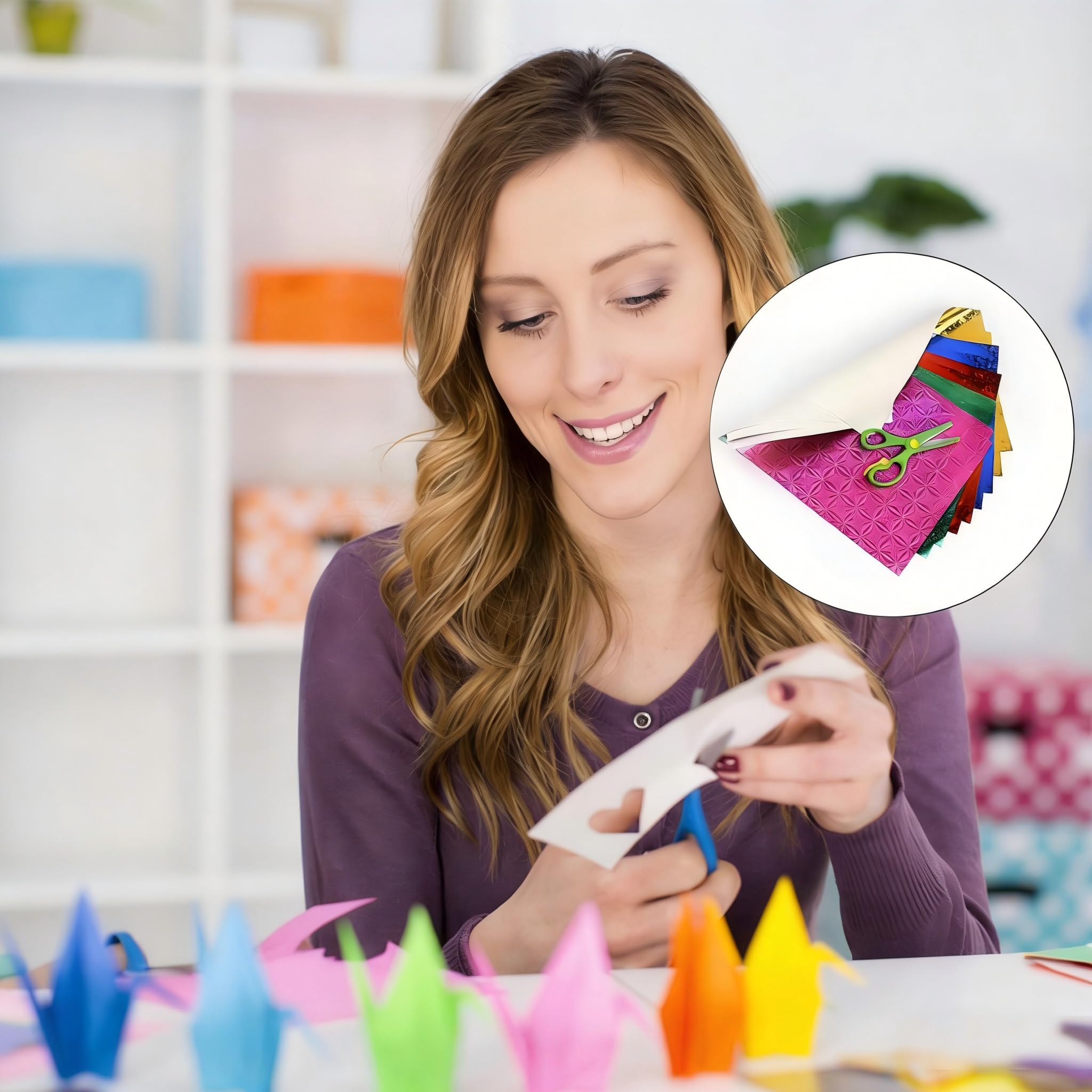 100 Hojas de Papel Brillante para Origami, Cuadrados Iridiscentes Papel de Origami Papel Decorativo Papel Cuadrado con Purpurina Papel Plegable para Manualidades para NiñOs