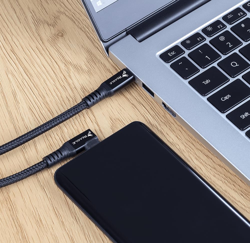 Reagle Kabel Kątowy 5M do Oculus Link SteamVR Meta Quest 2 3 3S Pico USB C USB C 10 Gb/s USB 3.2 Gen 2 3A Wtyczka Nylonowy Oplot