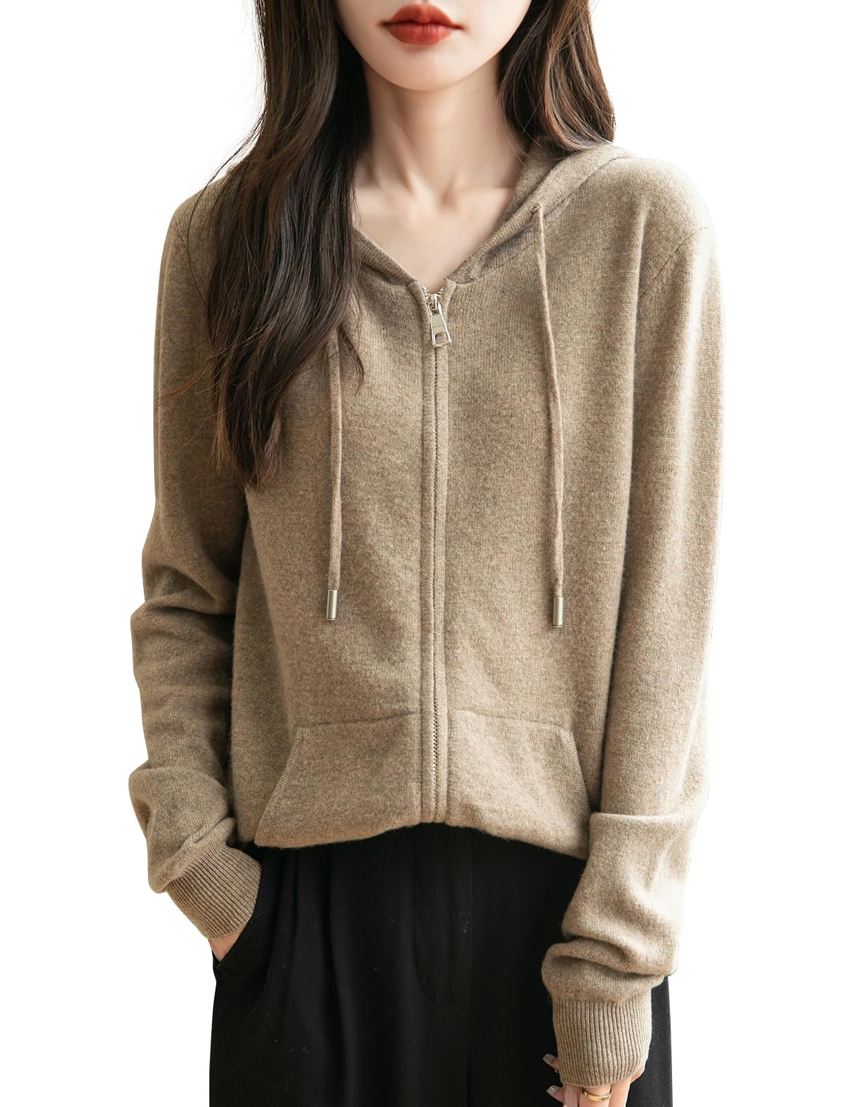 Chanyarn Women's 100% Merino Wool Zip Up Hoodies 2025 Fall Winter Warm Long Sleeve Knit Sweatshirt Cardigan with Pocket