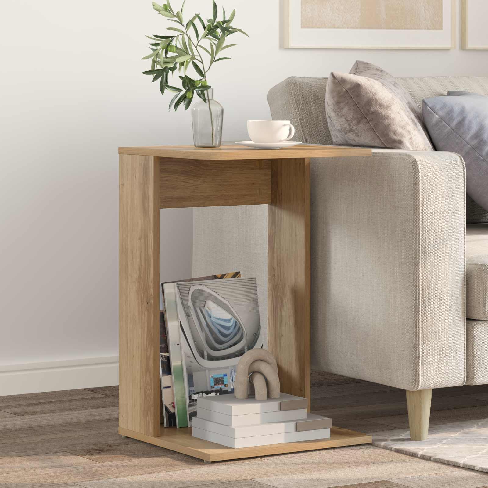 Mesa auxiliar de madera de roble Artisan, 40 x 38 x 62,5 cm, rectangular, para salón, dormitorio, pasillo, con estante para lámpara, bebida, libro y decoración junto al sofá, cama, sillón