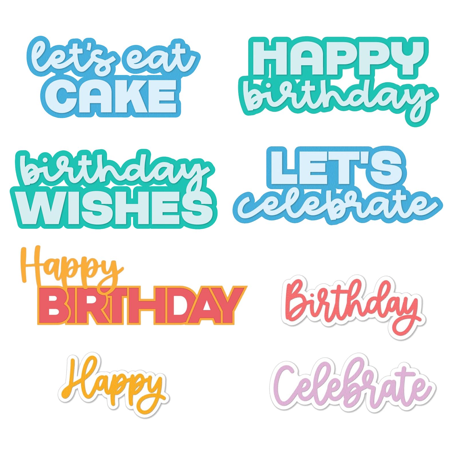 Briartw 8 Pcs Happy Birthday and Shadow Outline Sentiments Cutting Dies for Card Making DIY Scrapbooking Embossing Die-Cuts Craft Cardmaking Template Stencils Handmade Art Decoration Album Cardstock