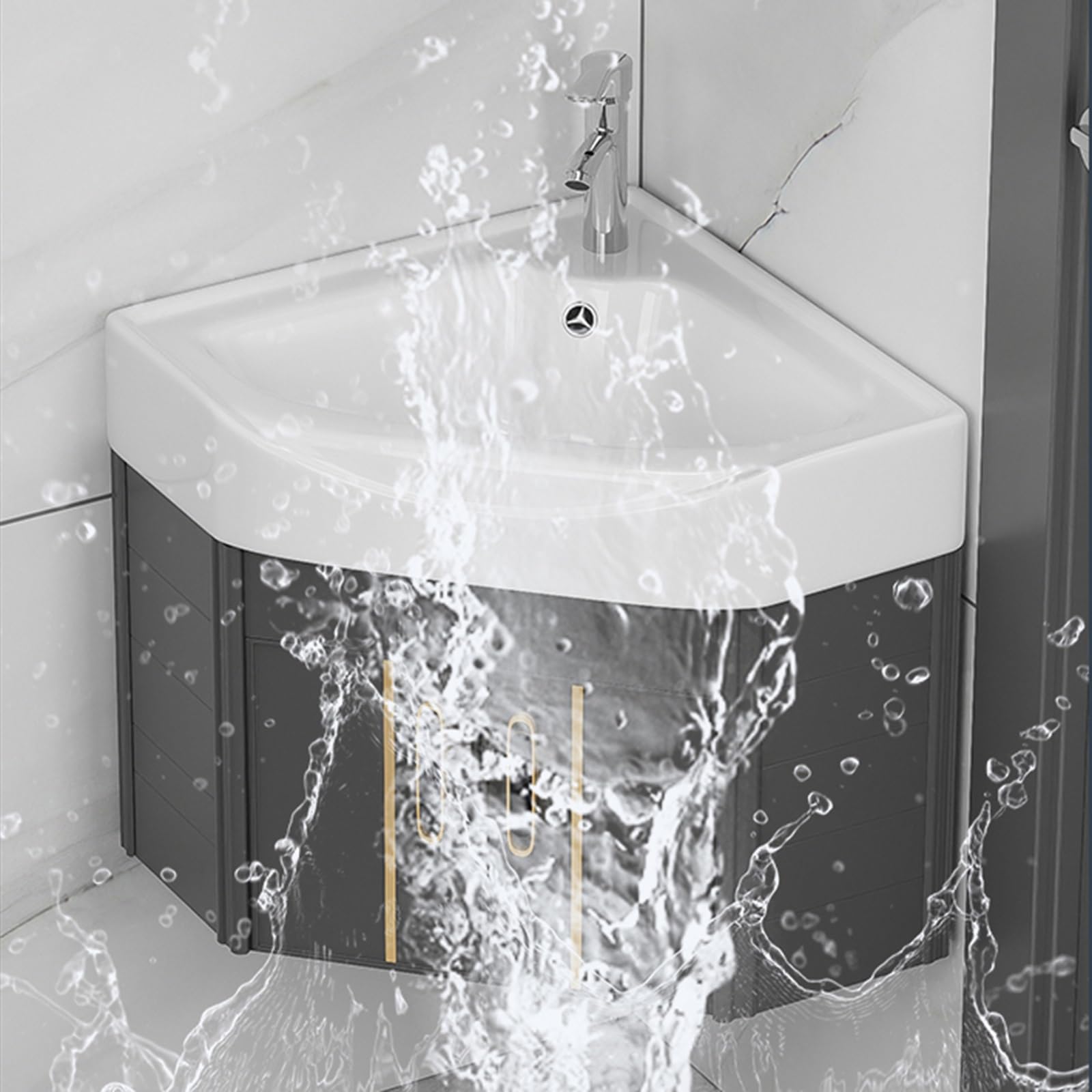 DFGHNBVC Laundry Room Sink With Cabinet, Small Corner Bathroom Vanity Cabinet, With Hot And Cold Faucet Drain, For Bathroom, Laundry Room, Living Room, Balcony,Grey-43X43Cm