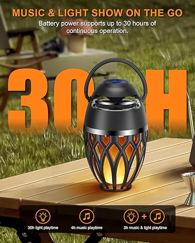 Miniatura 3 de Paquete de 2 altavoces Bluetooth para exteriores, IPX5, impermeable, con luz de llama LED, altavoz portátil Bluetooth 5.0, linterna de atmósfera