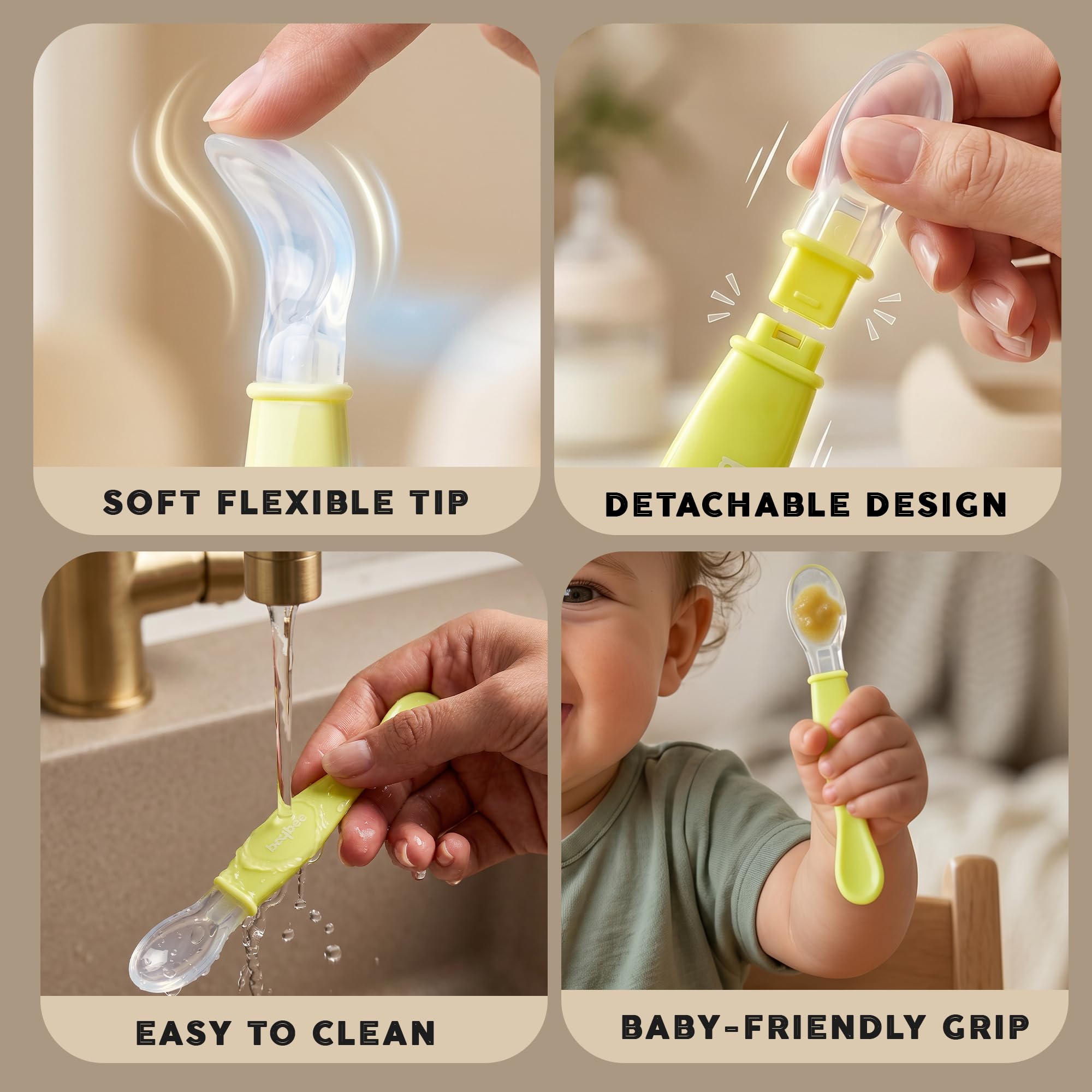 Baybee Ultra Soft 3 in 1 Baby Weaning Spoon Set for Feeding | Non Toxic BPA Free Baby Training Feeding Spoon | Toddler Feeding Spoons | Feeding Spoon Set for Kids Toddlers (Pack of 2) 1