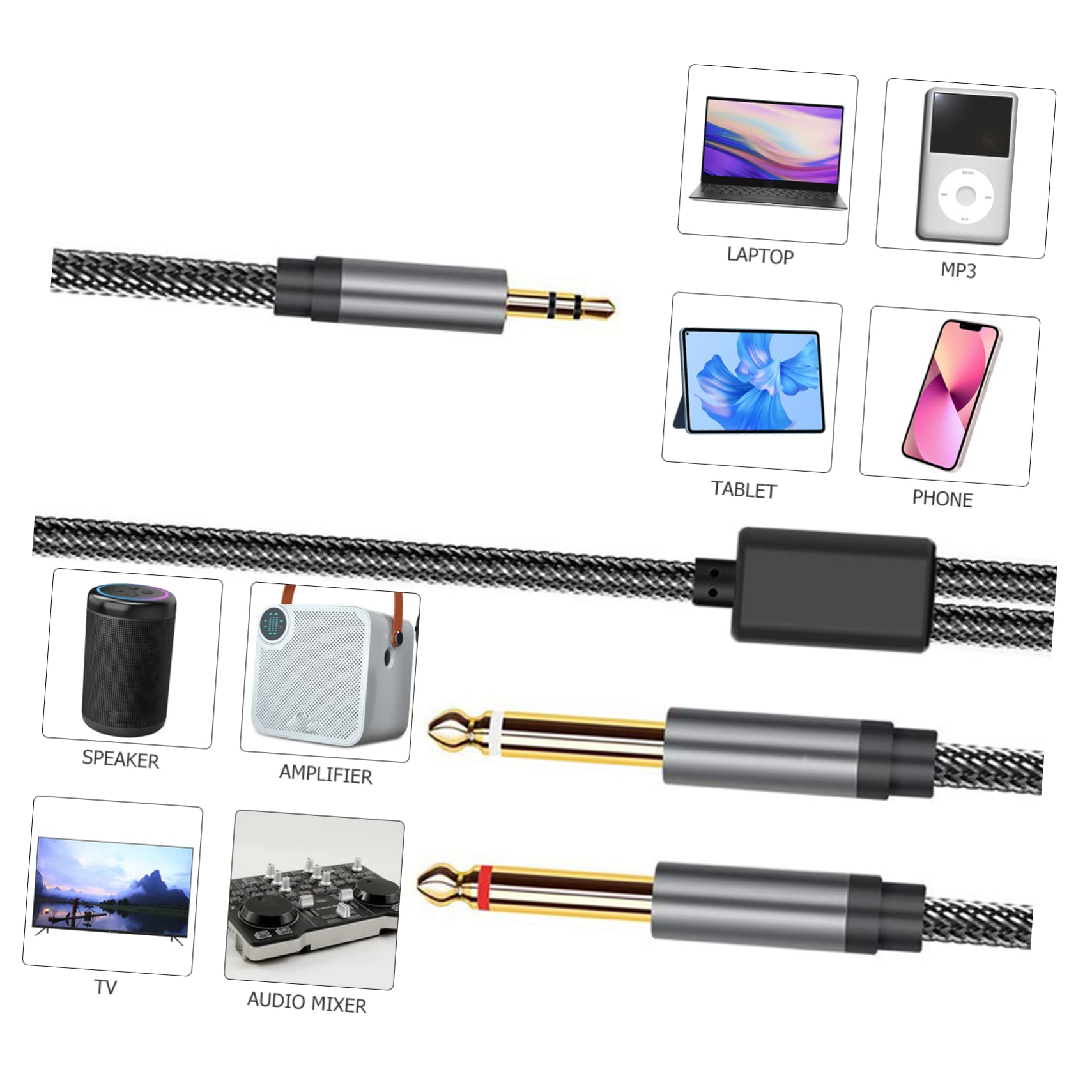 UKCOCO 5 Pezzi Convertono 3 5 Mm in 2x 1/4 Cavo Audio Splitter 1 M Lega Di Zinco Intrecciato Per Un Suono Compatibile Con Molti Dispositivi