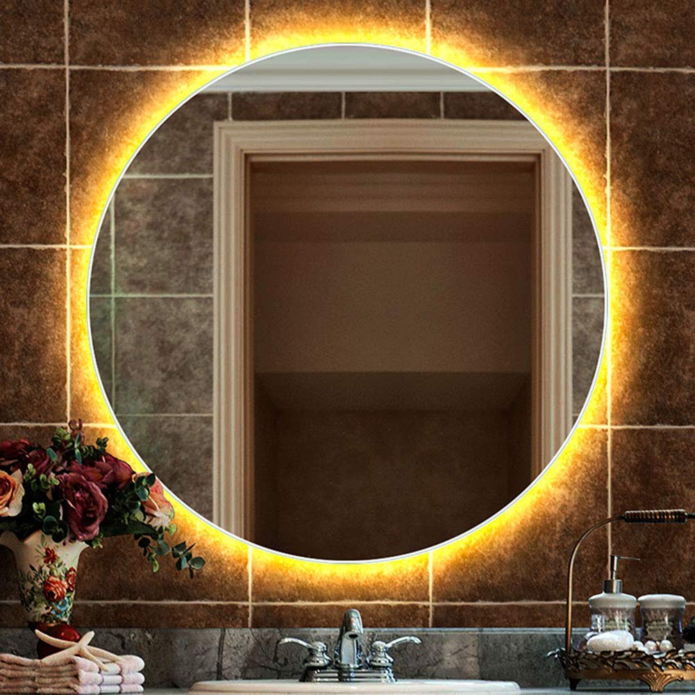 Specchio, Specchio da Bagno Rotondo retroilluminato con retroilluminazione a LED, Specchio da Barba per Trucco antiappannamento a Prova di Esplosione per Camera da Letto dell'hotel50/60cm