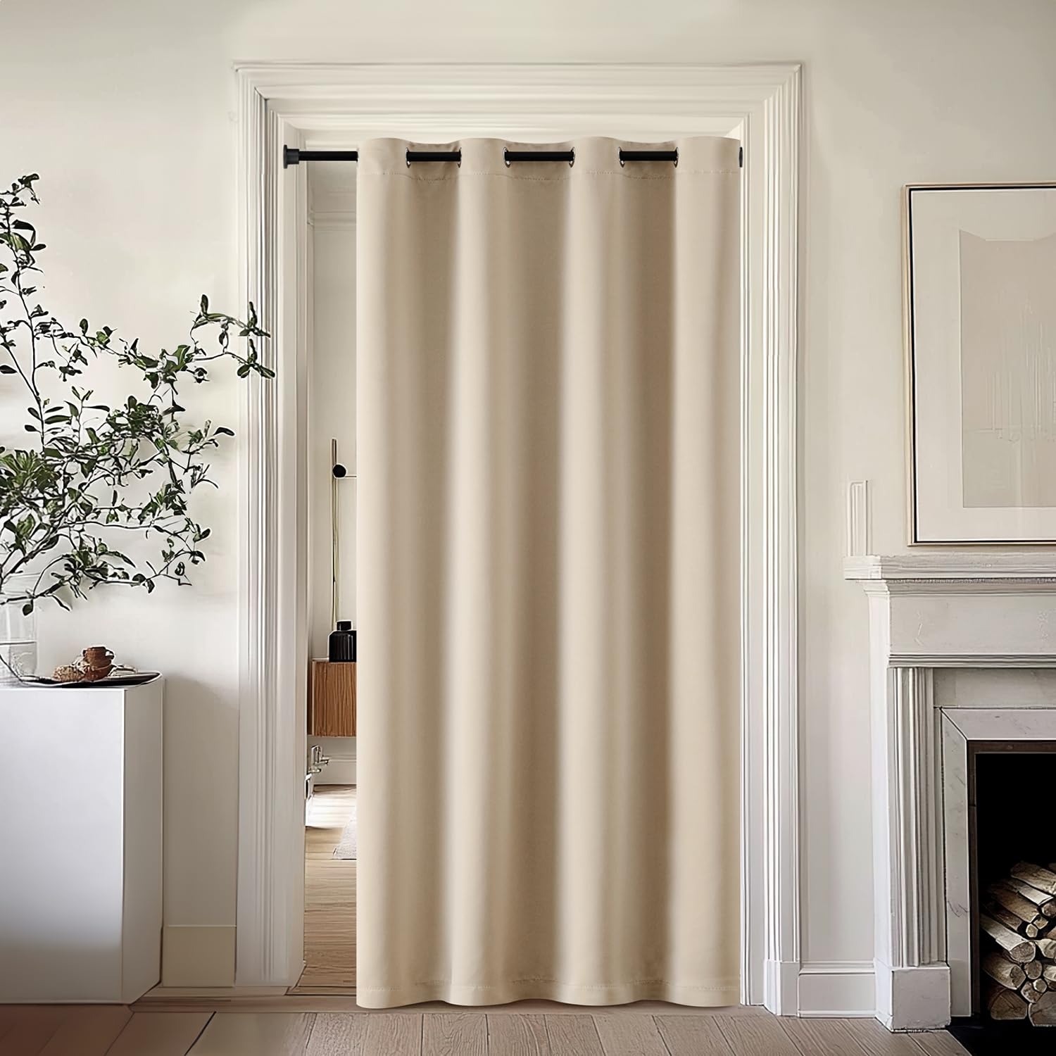 MIULEE Tenda Termica Isolante Freddo e Caldo, Tende Doppio Strato con Anelli Tende Termiche Isolanti per Interni, Beige Tenda per Porta Inverno Termica, 1 Pezzo L 132 x A 260 CM | Tenda termica trapuntata a doppio strato per porte di casa, oscurante, isol