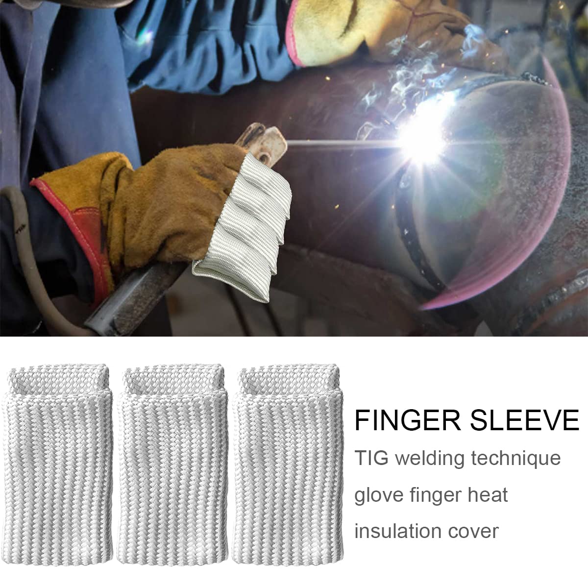 3 uds, Soldadura Tips y Trucos para TIG Dedo Soldadura Guante Escudo de Calor Fibra Resistencia a Altas temperaturas anticorte para TIG Soldador para MIG (XL, Blanco)