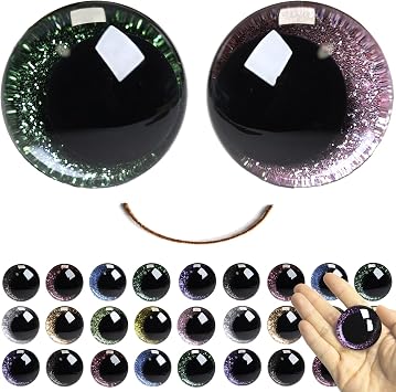 SEVENSUN 40mm Sparkling Off-Centered Glitter Safety Eyes, 3D Moon Glitter Eyes with Washers, Doll Making Stuffed Craft Crochet Safety Eyes for Crocheting Amigurumi