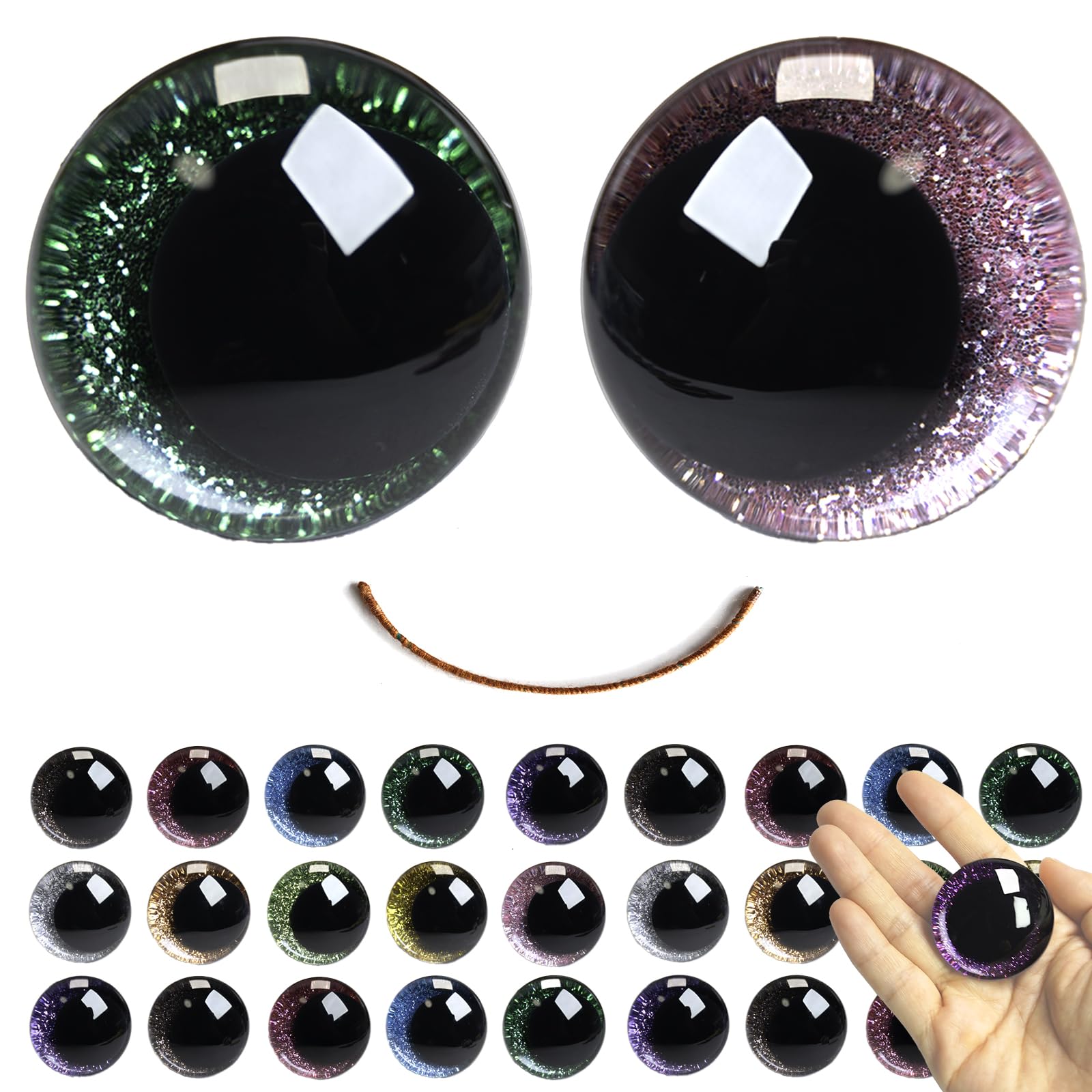 SEVENSUN 40 mm funkelnde, abzentrierte Glitzer-Sicherheitsaugen, 3D-Mond-Glitzeraugen mit Unterlegscheiben, Puppenherstellung, gefülltes Handwerk, Häkeln, Sicherheitsaugen zum Häkeln von Amigurumi