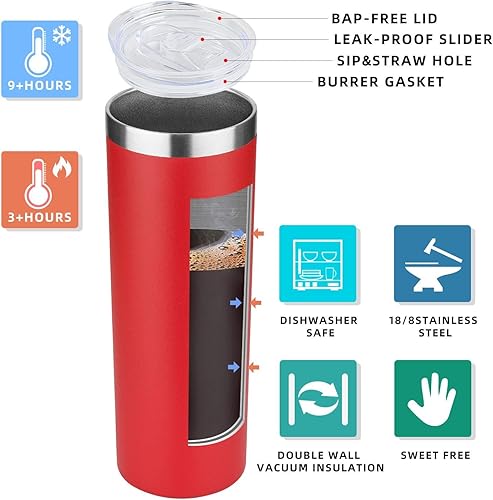 Miniatura 9 de HALSE OUTFITTERS - Juego de vasos delgados de 20 onzas a granel, vasos delgados aislados de acero inoxidable con tapas, tazas de café reutilizables