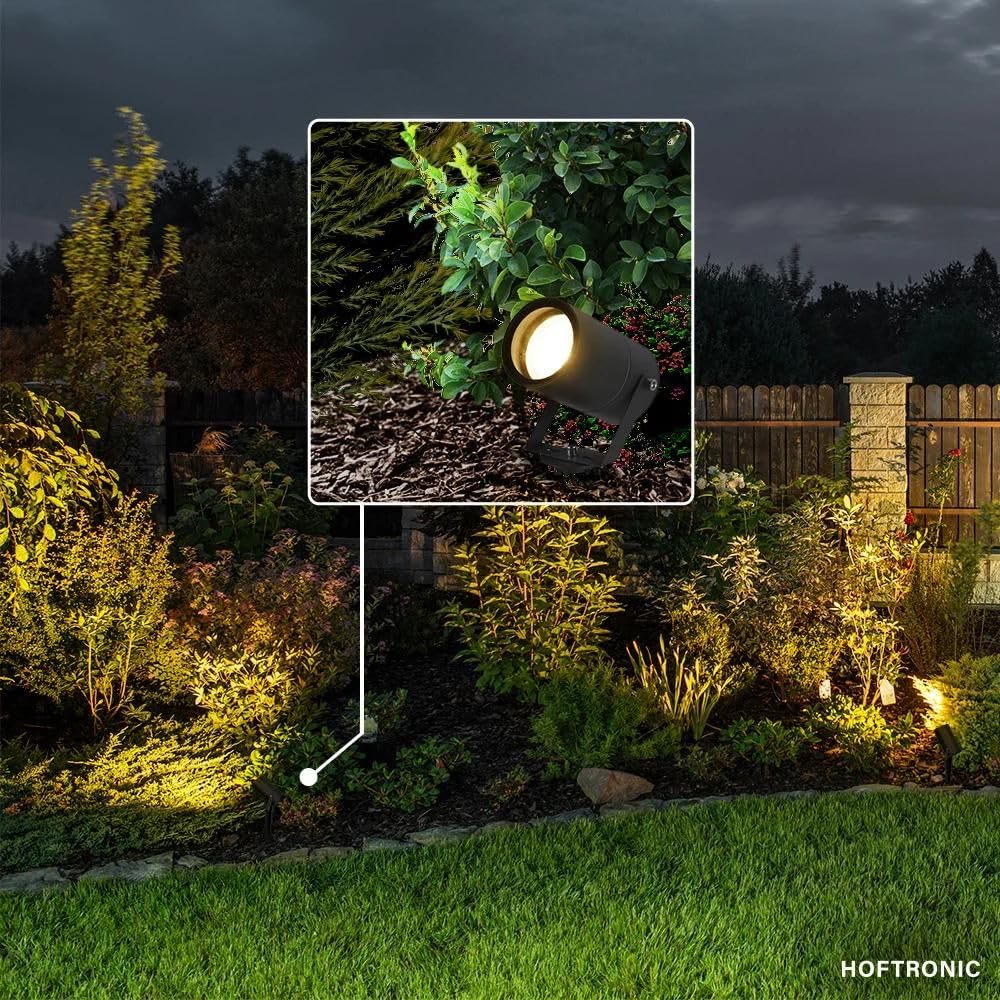 HOFTRONIC - 9er Spikey LED Strahler mit Erdspieß 4 Watt 345lm 2700K Schwarz IP64 Wasserdicht Außenlampe für die Beleuchtung von Garten, Terrasse, Pflanzen, Wegen, Teich Außen-Strahler Gartenstrahler