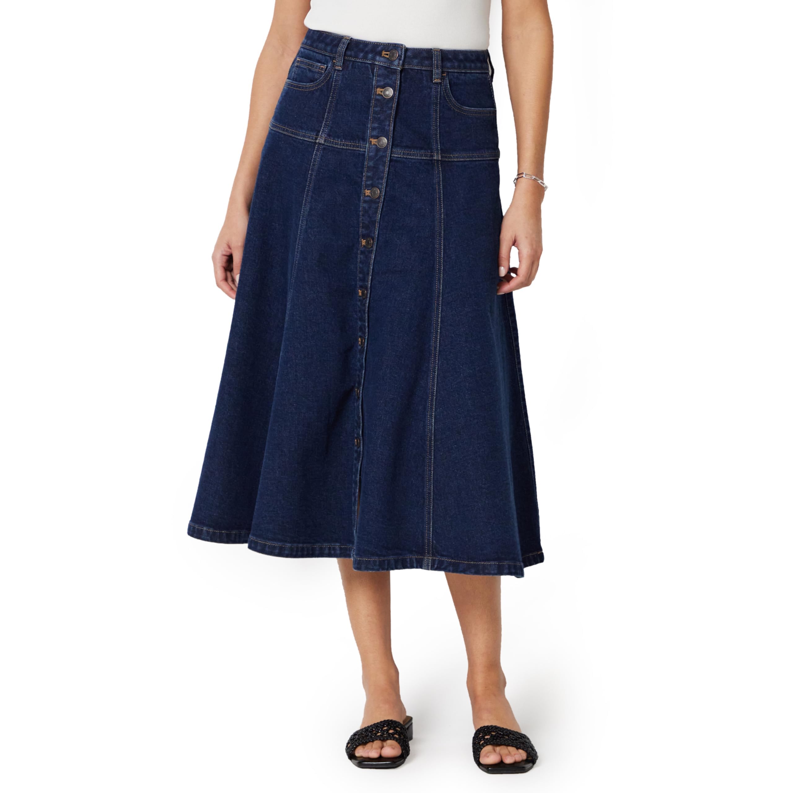 Amazon Essentials Mujer Falda Midi Acampanada de Mezclilla de Talle Alto con Botones