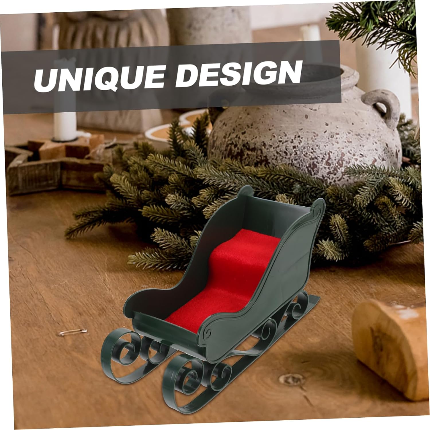 Christmas Plastic Sleigh Ornament for Table Decor Xmas Green