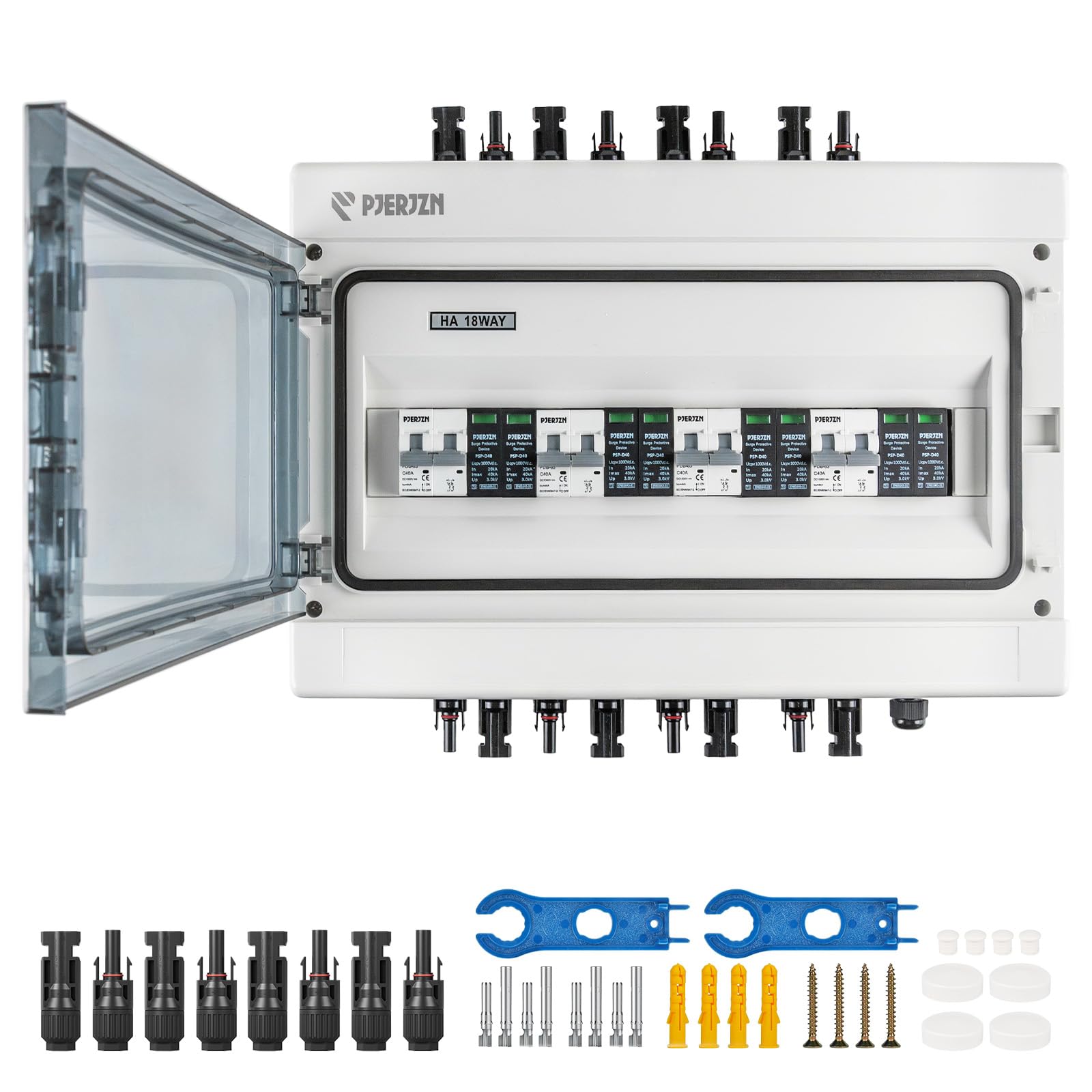 Solar Kombigerät (1-in-1-Out/2-in-2-Out/4-in-4-Out) mit 1000V DC 40A LS-Schalter & 20-40KA SPD, IP65 Wasserdichtes Gehäuse (PC+ABS) für Wohnmobile/Dach/Inselanlagen (4-in-4-Out)