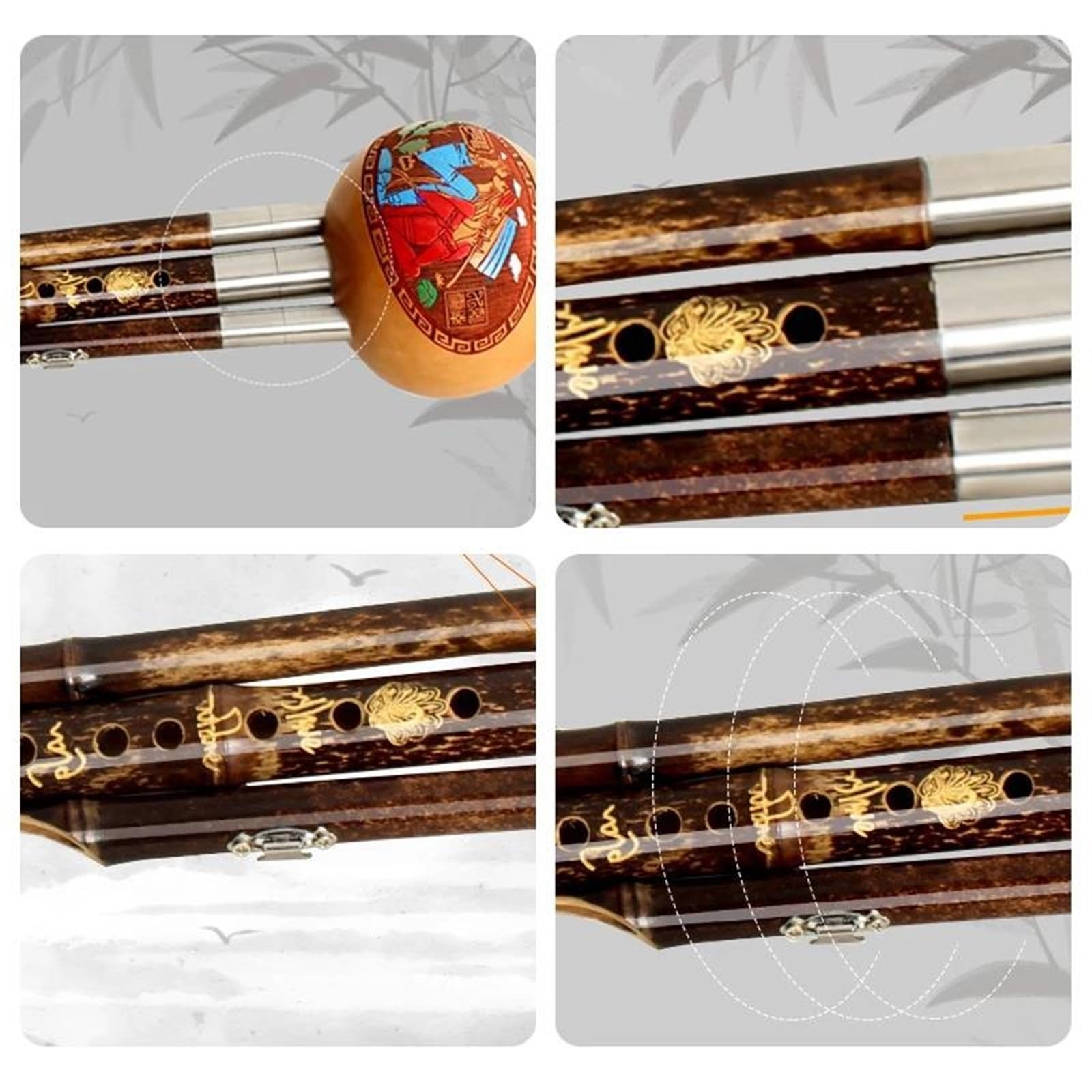 Instrumento De Flauta Hulusi Flauta De Cucurbitáceas De Calabaza De Bambú Negro Hulusi Hecha A Mano China Instrumento Musical Étnico Llave De C BB Con Funda(C)