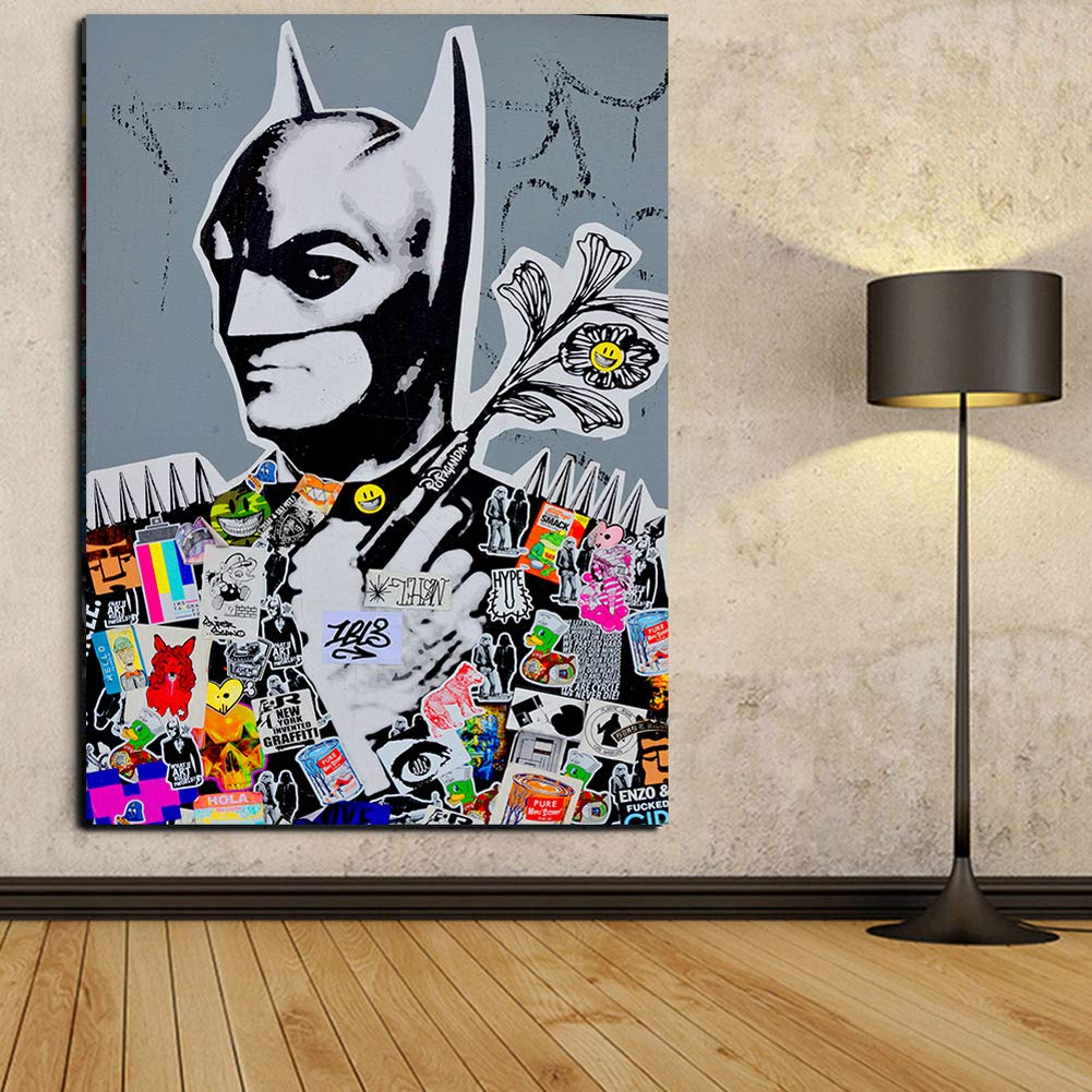 BPA Banksy Graffiti Street Canvas Paintings Wall Batman Pop Prints Posters Modern Home Decorations Kids Room Decor Framed Ready To Hang 24"x36"