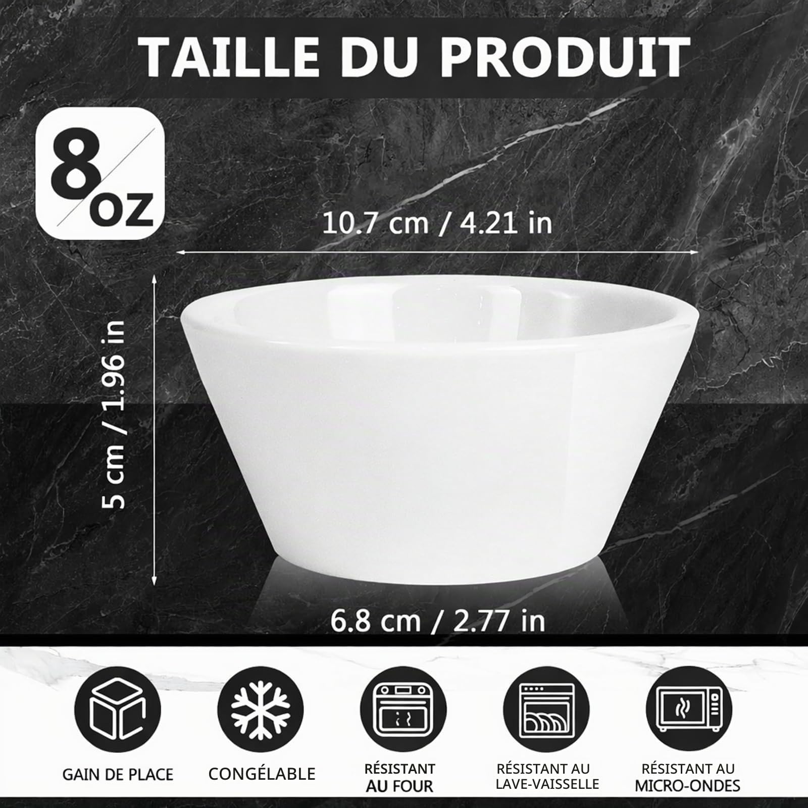 Lot de 18 Bols en Porcelaine Blanche, 240 ml, Ø 10.7 cm, Bols à Bouillon | Petits Bols à Dessert Compatibles Micro-ondes et Lave-Vaisselle pour Soupe, Glace, Sauce, Salades, Céréales et Restauration