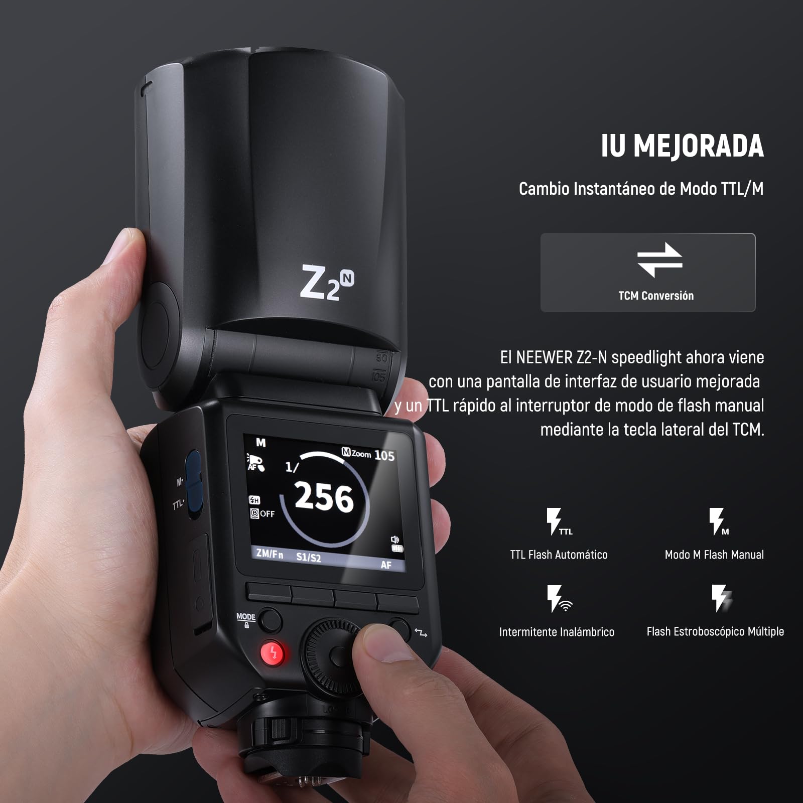 NEEWER Z2-N 2.4G TTL Flash Speedlite Cabeza Redonda Compatible con Nikon, 600 Flashes a Máx Potencia, 3000mAh, 76W 1/8000s HSS, 2 Lámparas Modelado, Difusor Luz, TTL/M Toggle Key para 2.4G Sistema Q