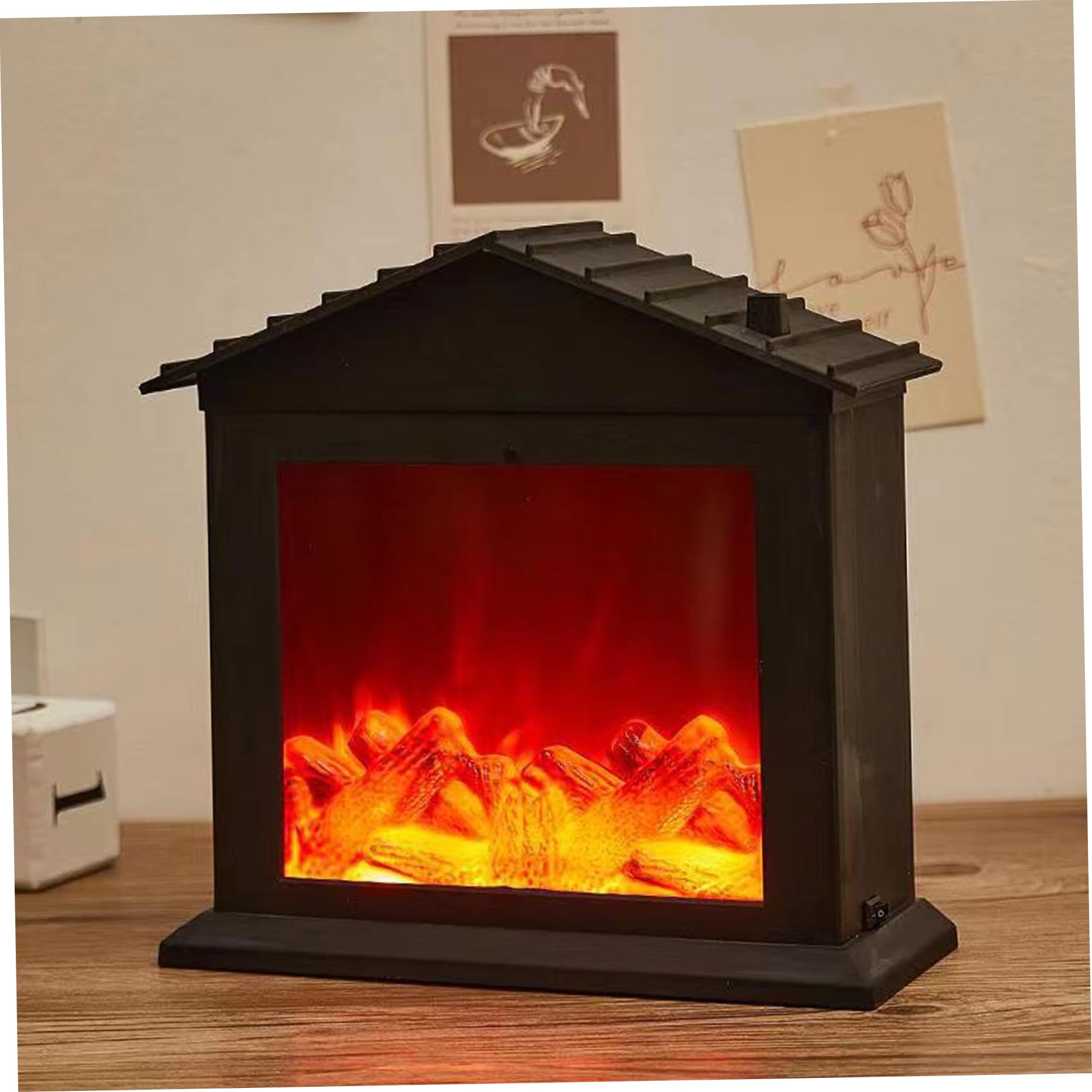 Caminetto, piccolo caminetto elettrico a LED senza fiamma realistico, alimentato a batteria/mini USB, decorativo forma di casa per soggiorno di Natale, decorazioni.