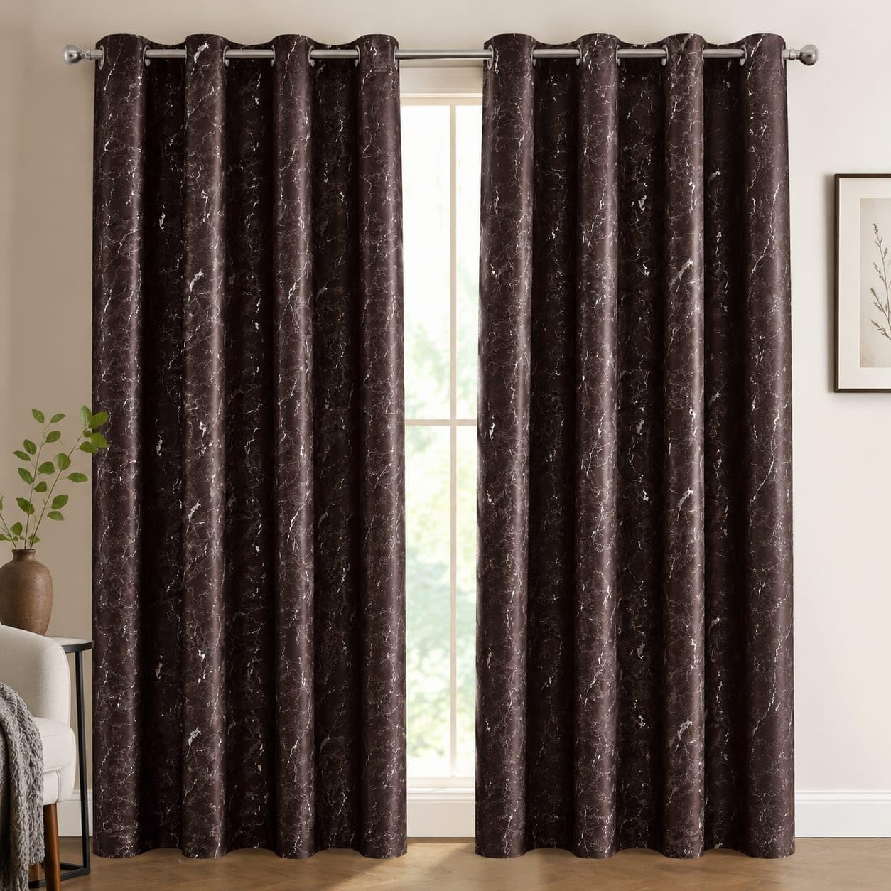 Blackout Curtains Set of 2 for Living Room & Bedroom | Premium Polyester Eyelet Window & Door Curtains | Marble Printed Room Darkening Curtains | 7 Feet & 9 Feet, Design 6, 7 feet-image-1