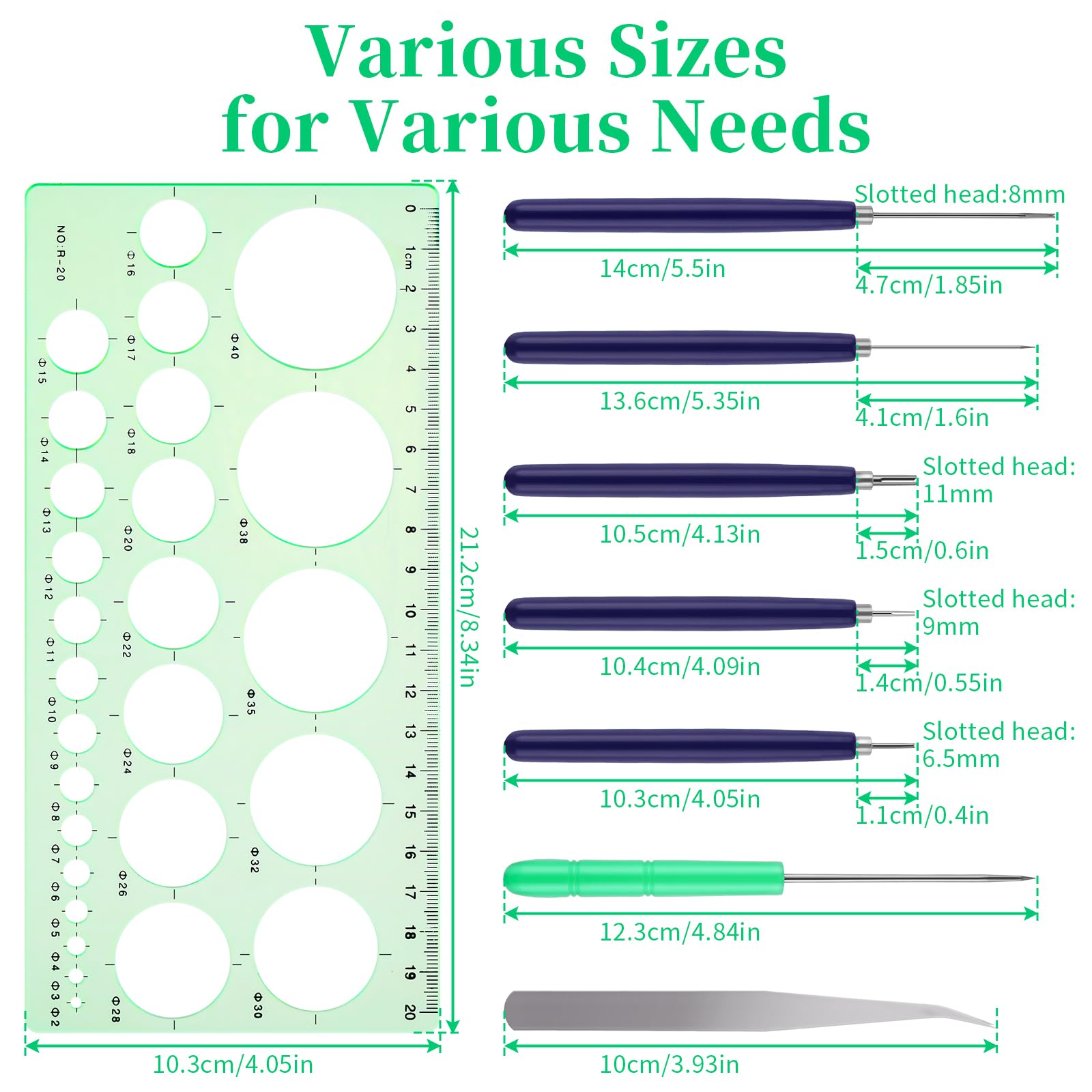 Bewudy 8 Pcs Paper Quilling Tools Slotted Kit, Assorted Sizes Rolling Curling Quilling Needle Pen, Geometry Ruler, Art Craft DIY Paper Card Making Project Tools Multifunction Slotted Quilling Tool Set
