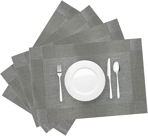 Miniatura 2 de Juego de 4 manteles individuales tejidos de vinilo, hermosos manteles individuales antideslizantes lavables y duraderos, para interiores y