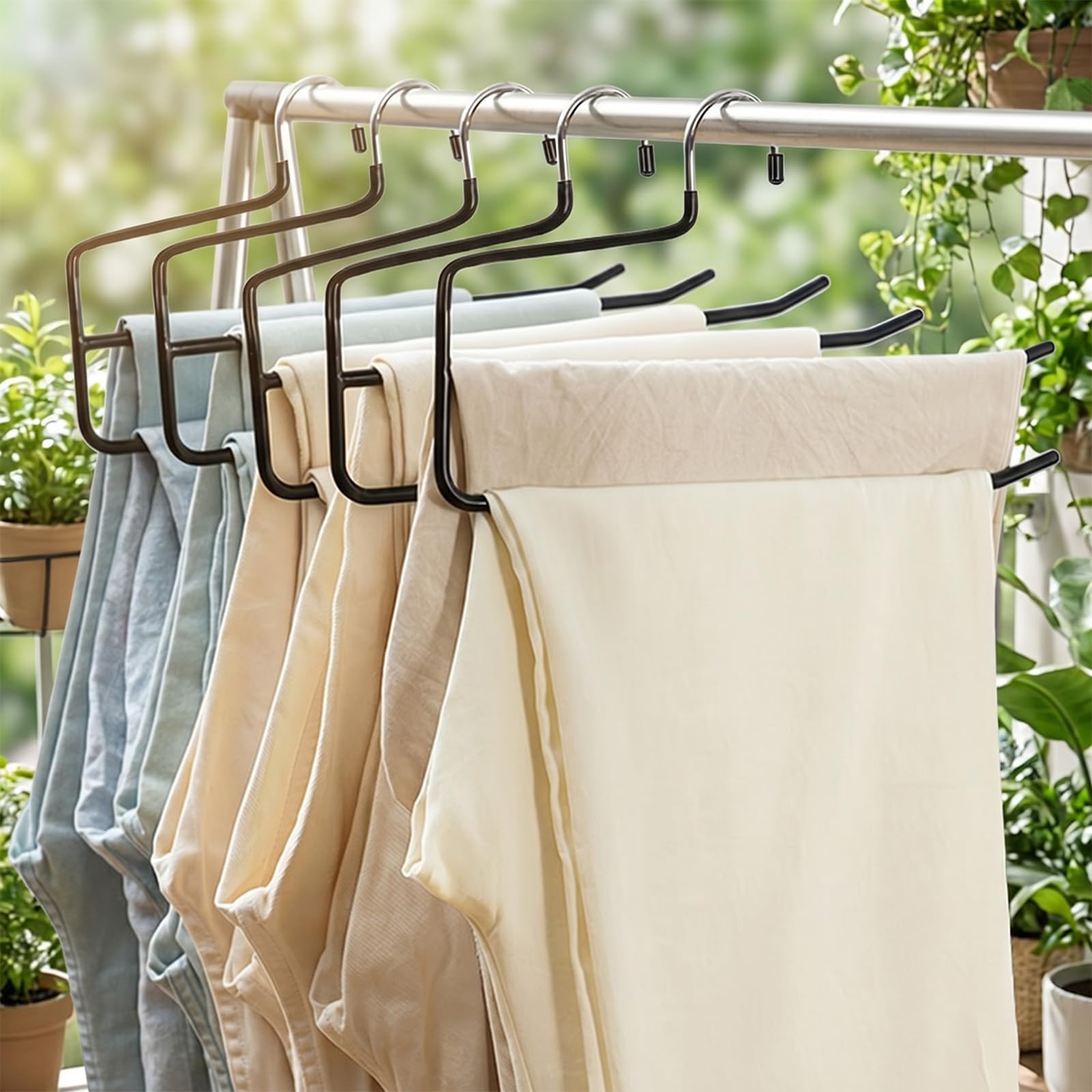 5 Pezzi Grucce Pantaloni Salvaspazio,Appendini per Pantaloni,Grucce per Pantaloni in Metallo con 2 barre, per jeans, asciugamani, sciarpe.