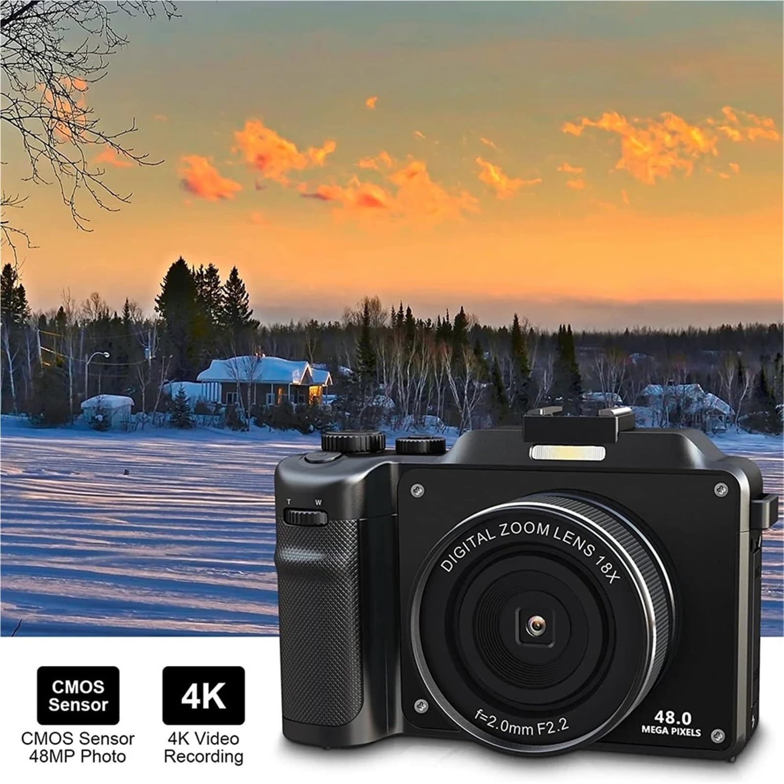 Cámaras Digitales 4K for fotografía, cámara Campact antivibración con Zoom Digital 18X, de vídeo Vlogging Enfoque automático WiFi 48MP Ligero(NO TF Card)