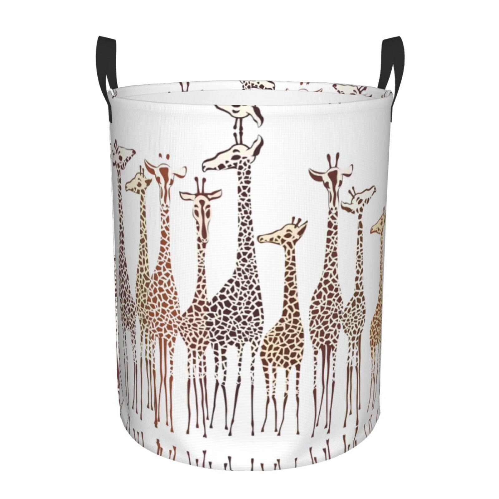 M Collapsible Round Cute Cartoon Funny Giraffes Print Laundry Hamper