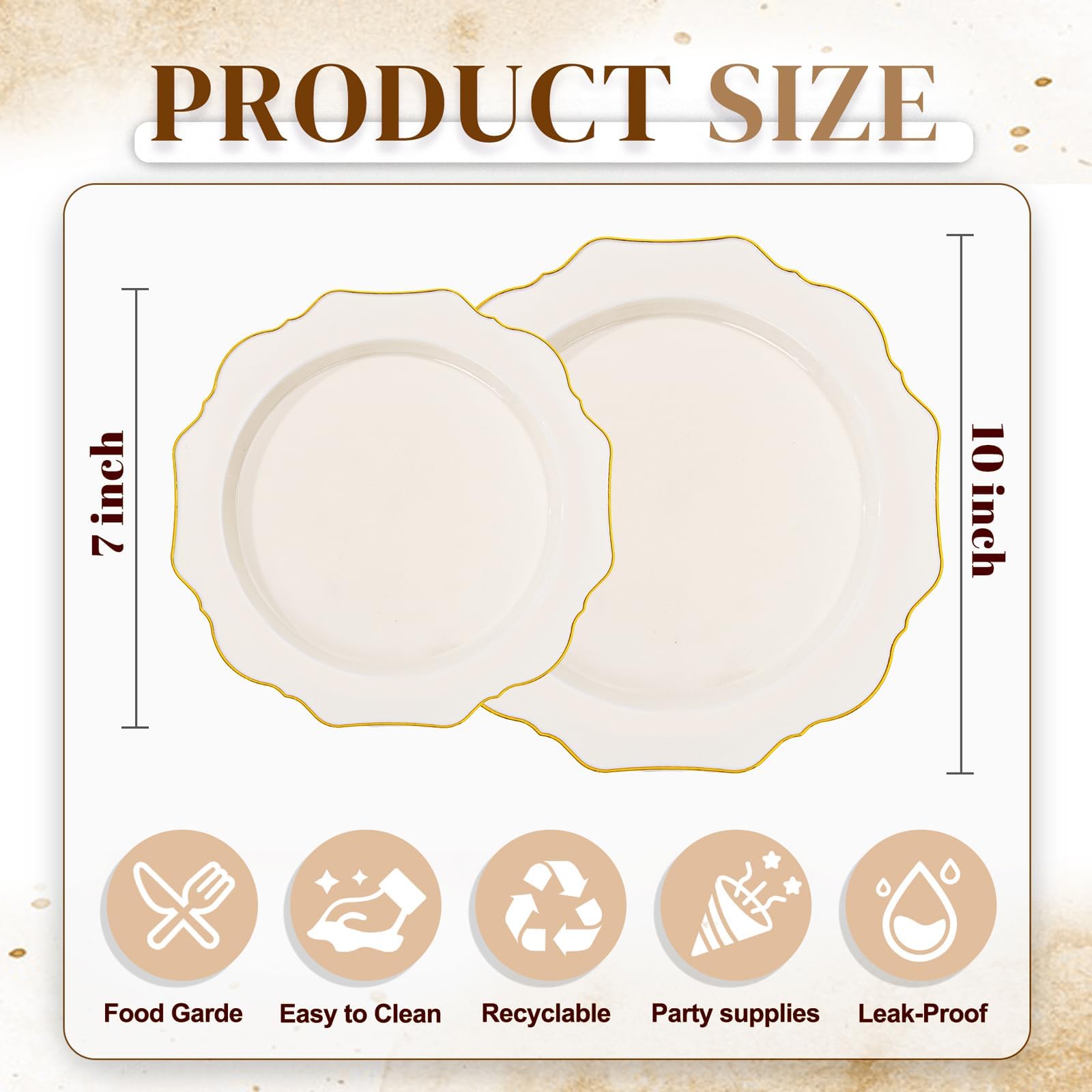 Ivory Gold Rim Plates - 200 Disposable Plates for Parties -9