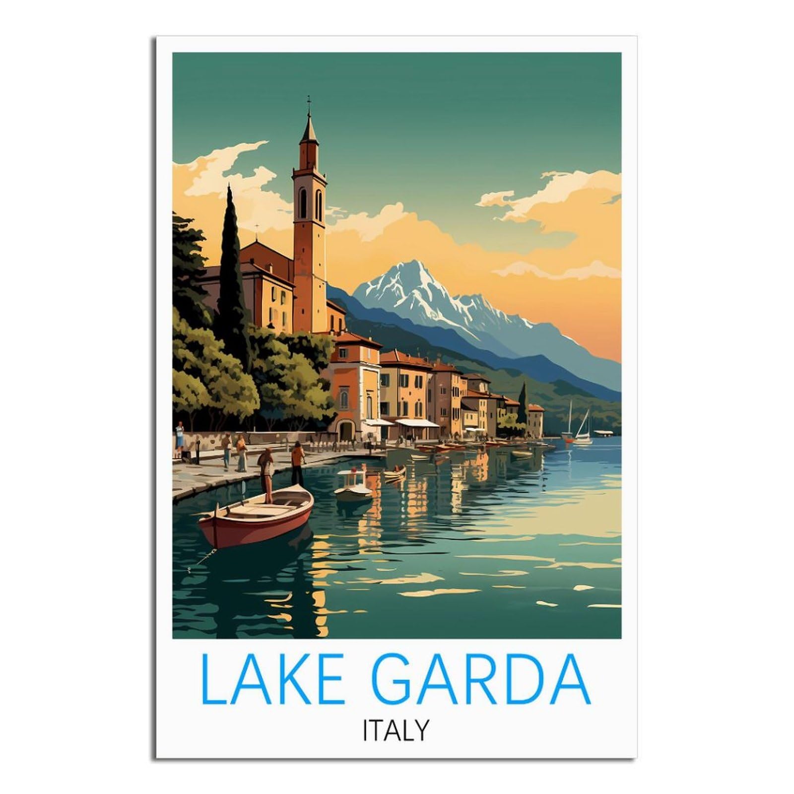 iPuzou Lake Garda Italy Vintage Travel Posters 16x24inch(40x60cm) Canvas Wall Decor, Wall Art Posters Prints Paintings Pictures