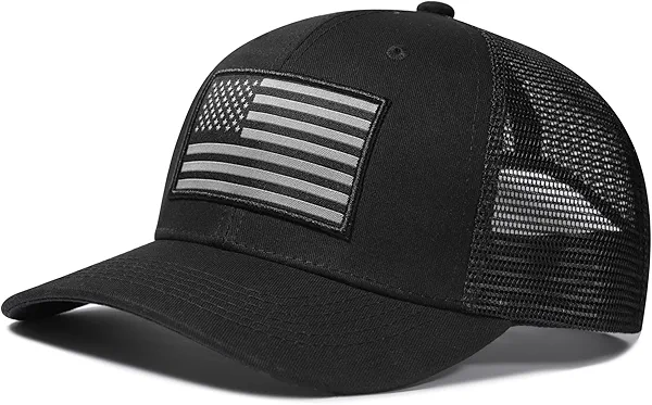 AURR American Flag Trucker Hat, Patriotic Baseball Cap for Men & Women, Breathable Mesh Adjustable Snapback, USA Flag Patch