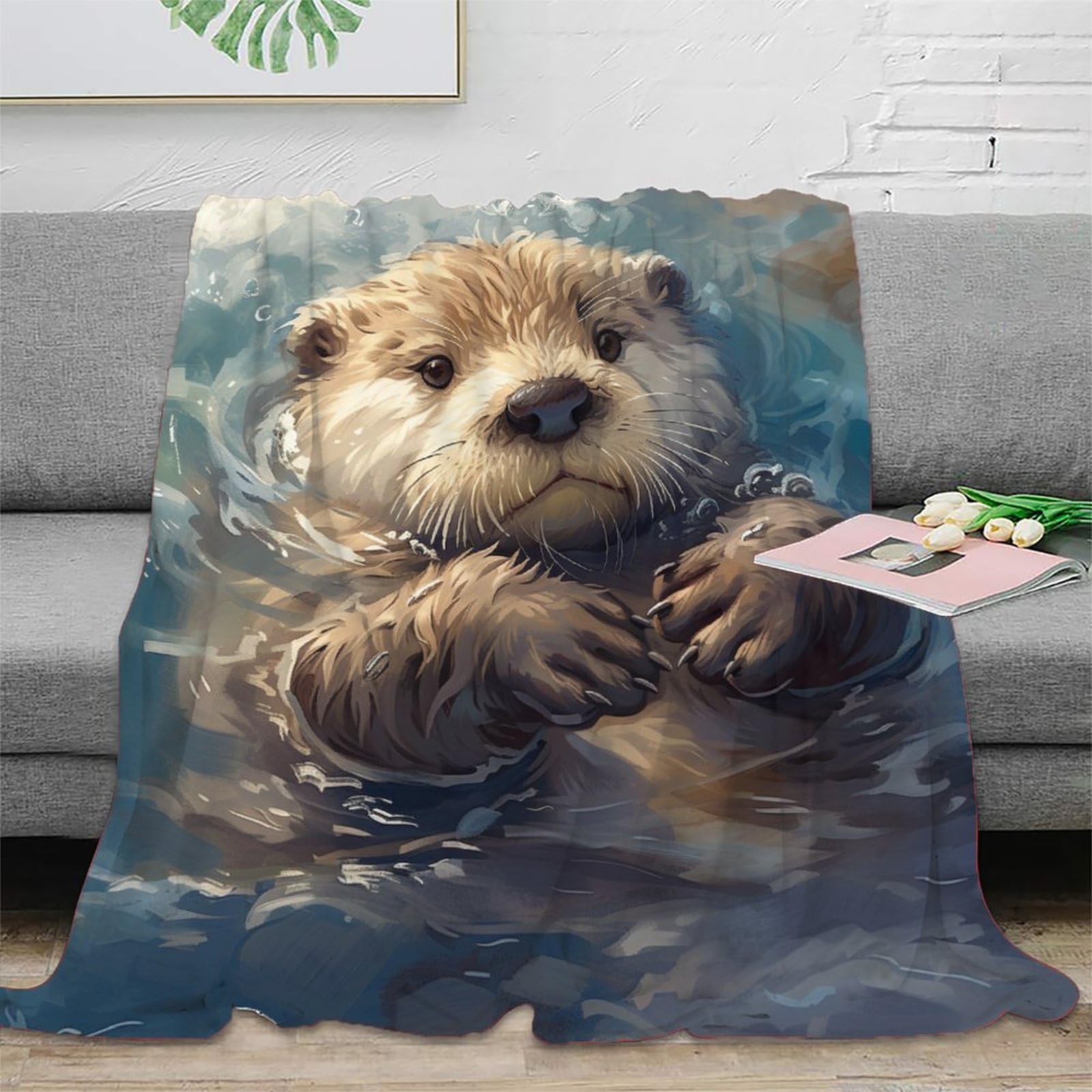 NRAOPEVVD 3D Printed Otter Blanket Soft And Warm Super Soft Cozy Fuzzy Warm Throws with Anti-wrinkle/anti-tarnishing Lightweight for Sofa Bed Decor Bedroom Decor 40x50inch(100x130cm)