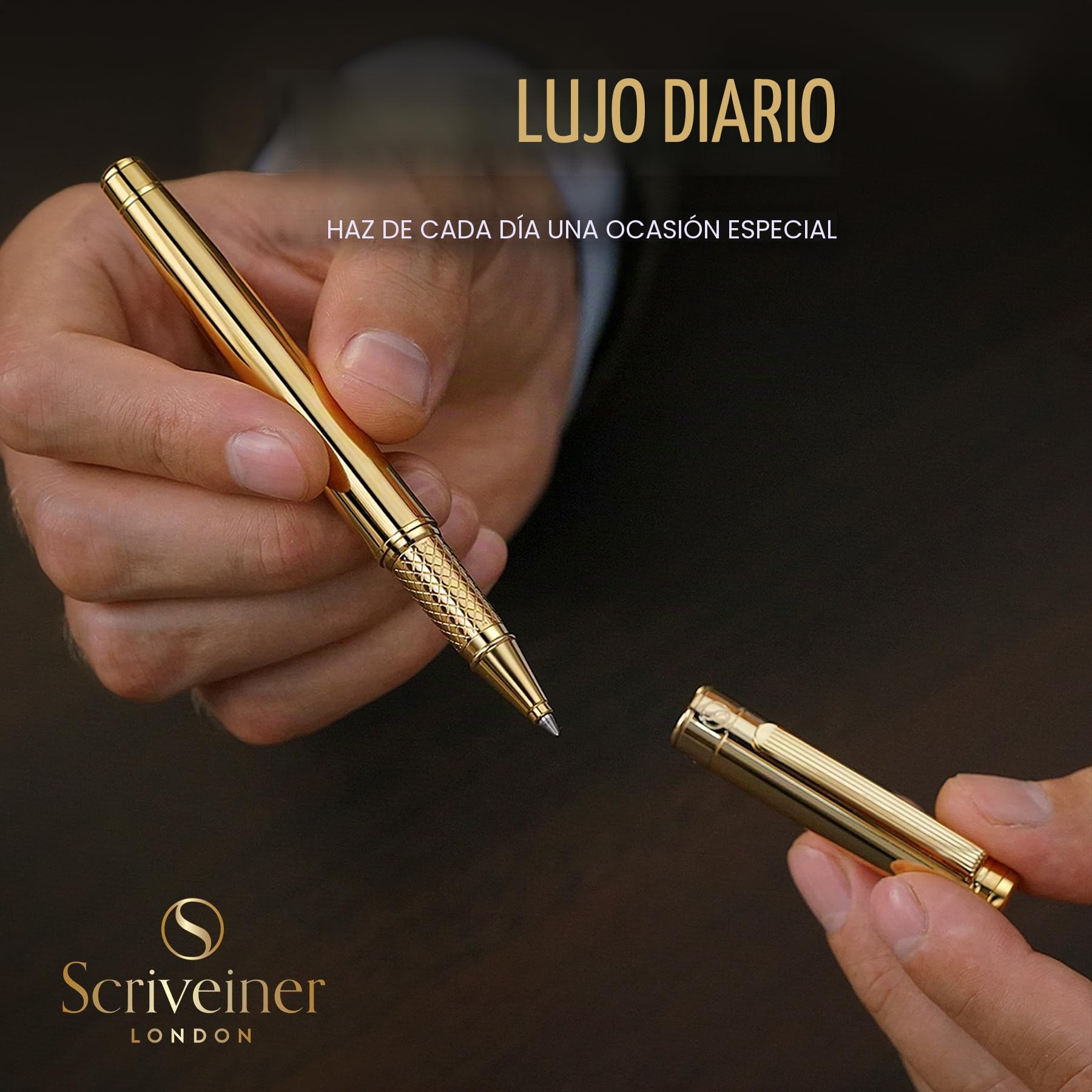 Scriveiner Rollerball Pen Bolígrafo Roller de Gama Alta con Acabado en Chapado en oro auténtico, Recambio Schmidt, Regalo Hombres y Mujeres, Bolígrafos Profesionales de Diseño (Oro)