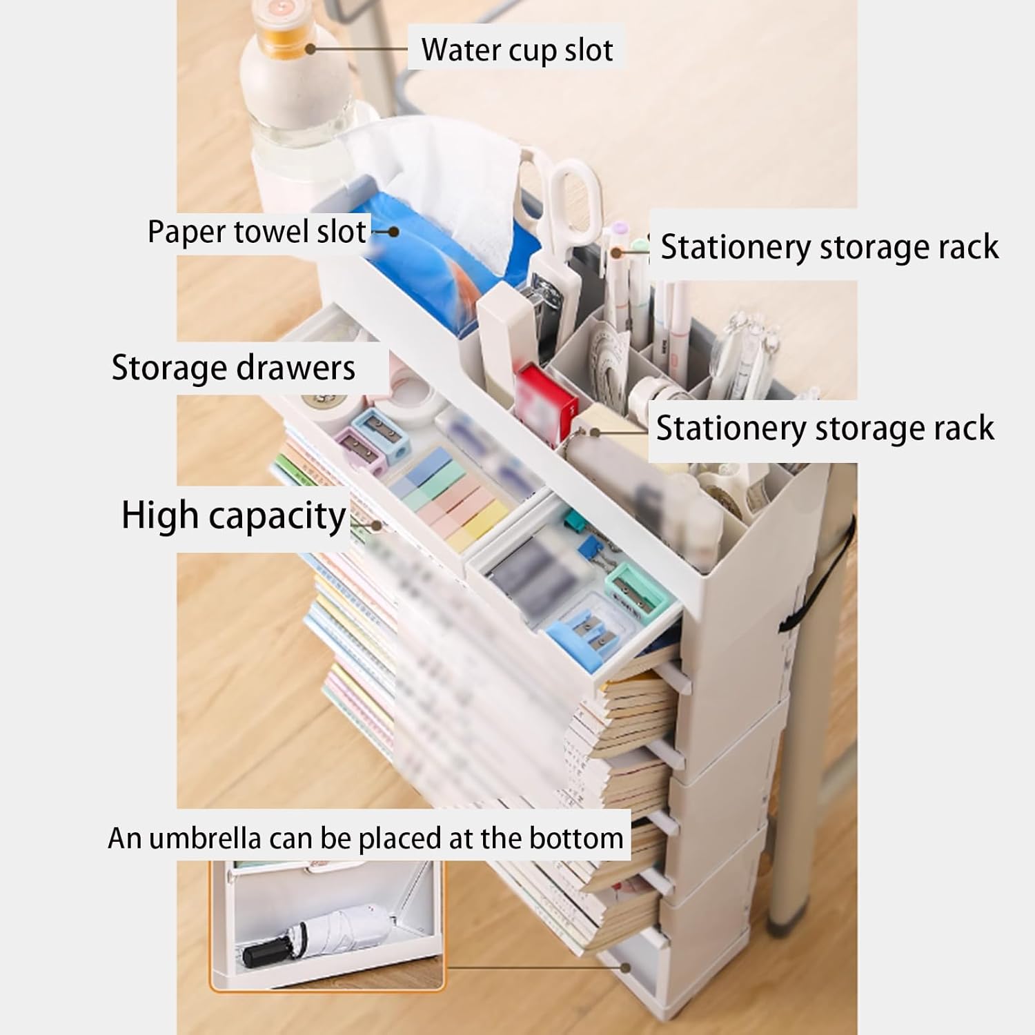 Library Book Cart, Mobile Bookshelf with Wheels, Book Carts with Wheels for Bedroom, Suitable for Study Room, Office Classroom