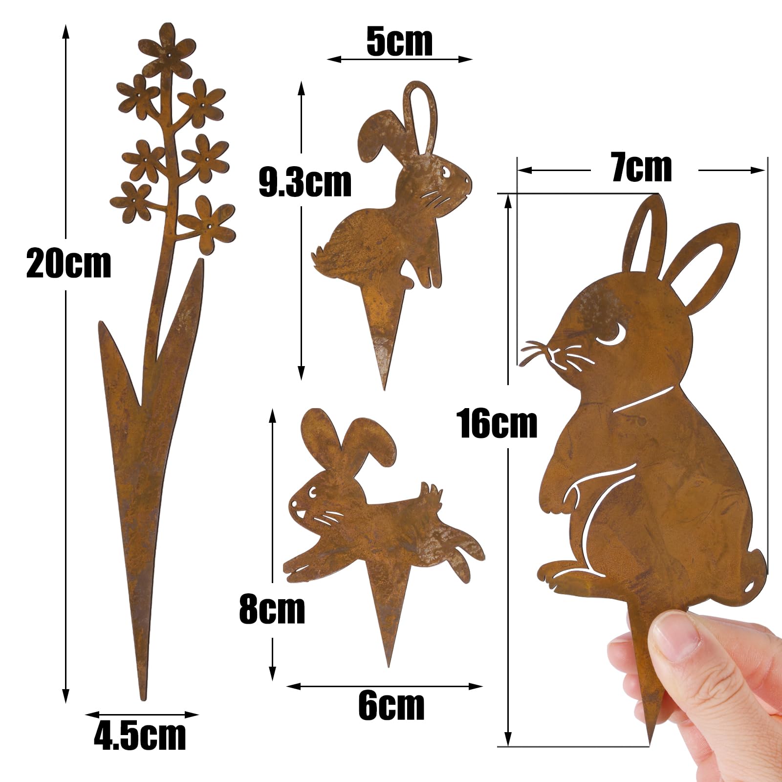 BOFUNX 5pcs Signes de Cour Pâques Signe de Pelouse en Fer Rouillé Forme de Lapin Panneaux de Pâques Piquets de Jardin Décorations Extérieures Jardin de Pâques