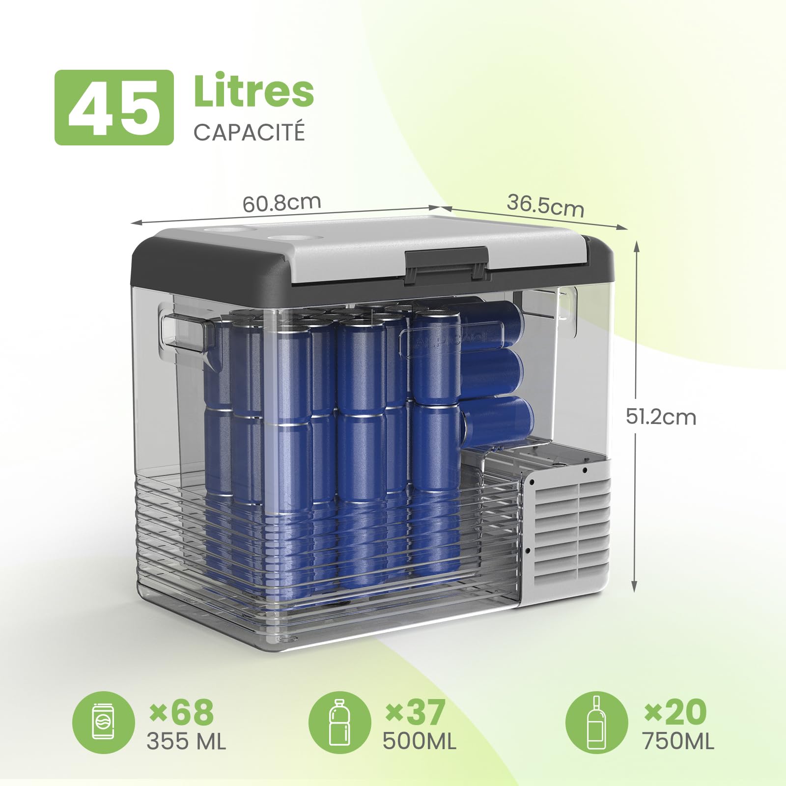 Alpicool CL50 Réfrigérateur de Voiture 45L, Glacière à Compression Neuve 2026, 12V/24V DC 100-240V AC, Réfrigérateur Frigo Voiture pour Camion, Camping, RV, Voyage en Voiture, Pique-Nique,-20℃-20℃