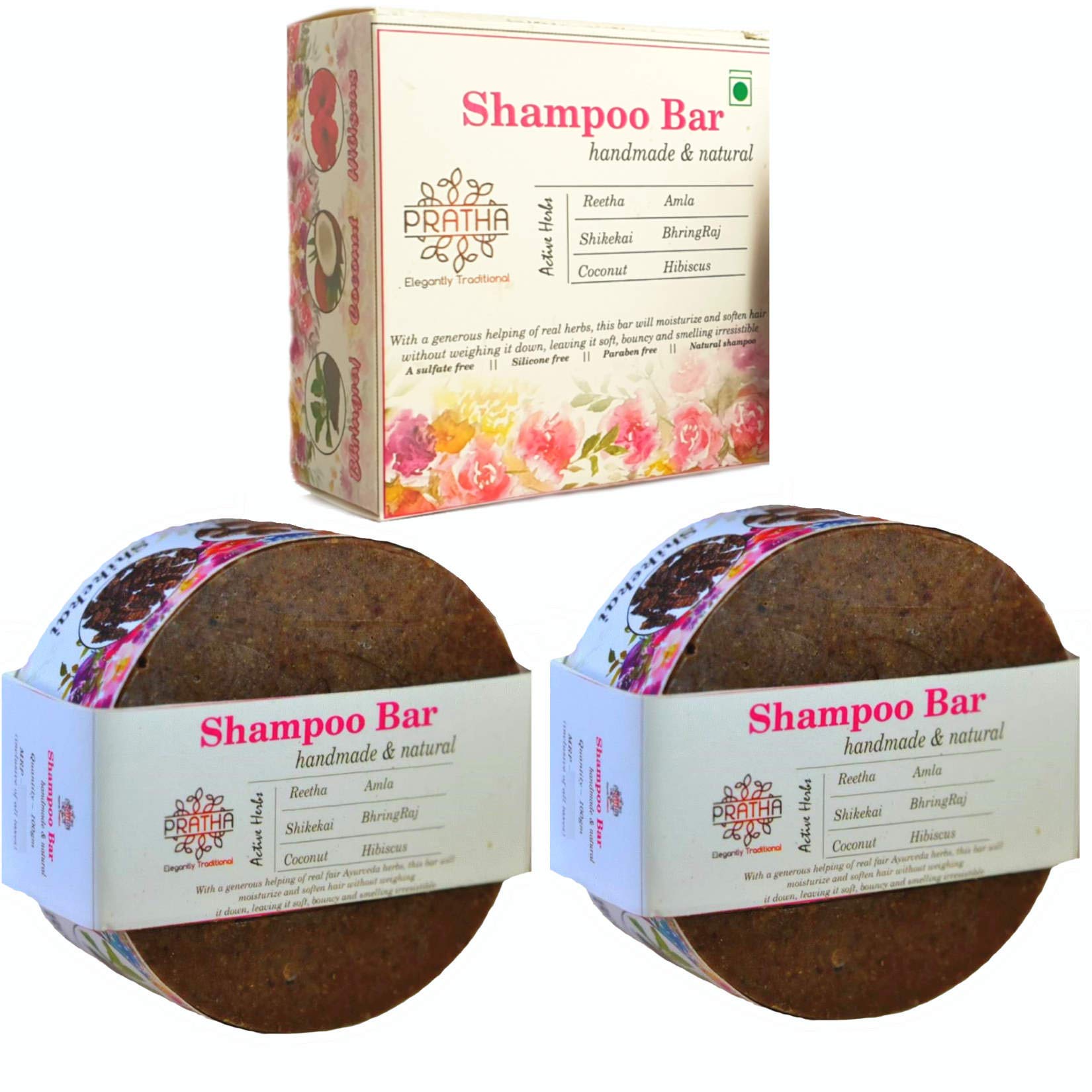 PRATHAShampoo Bar Pack of 2 (100gm X 2) – Shikakai, Reetha, Amala, Bhrujngaraj, Coconut Milk, Hibiscus, 200gm
