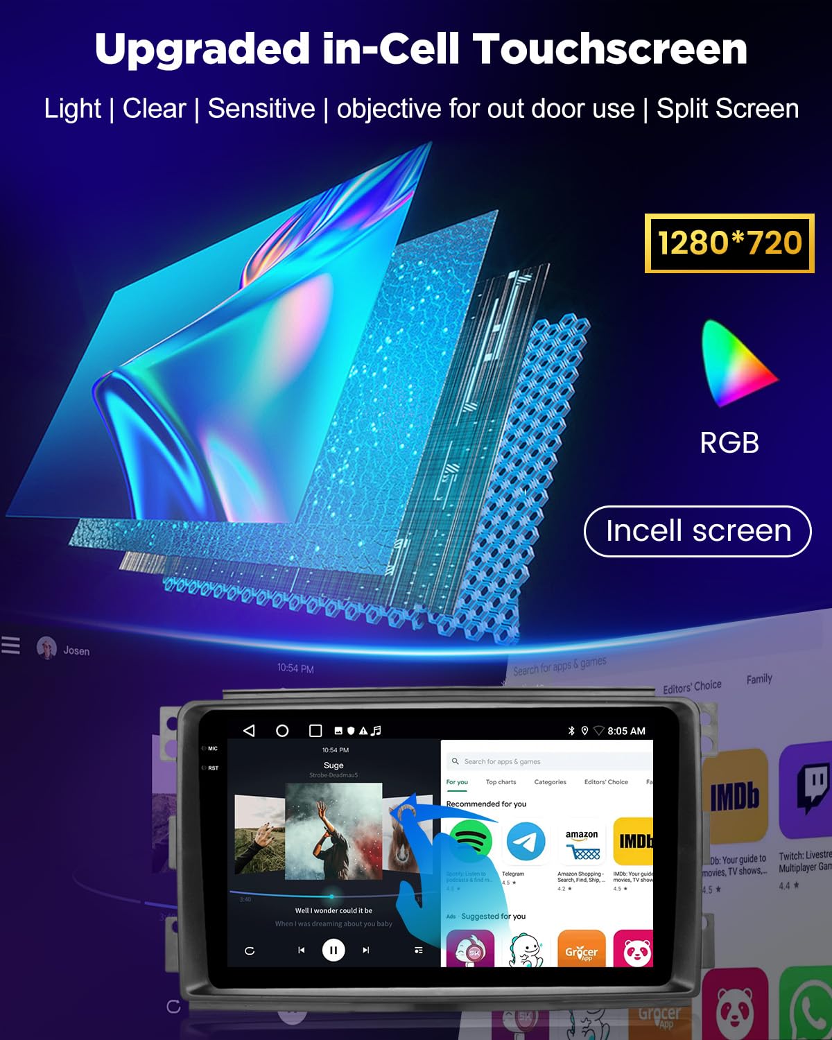 NHOPEEW 4+128G Autoradio per Benz Smart Fortwo 451 2005-2010 con Wireless Carplay e Android Auto - Schermo incell da 9 pollici Supporto WiFi GPS Comandi al volante + Telecamera di retromarcia