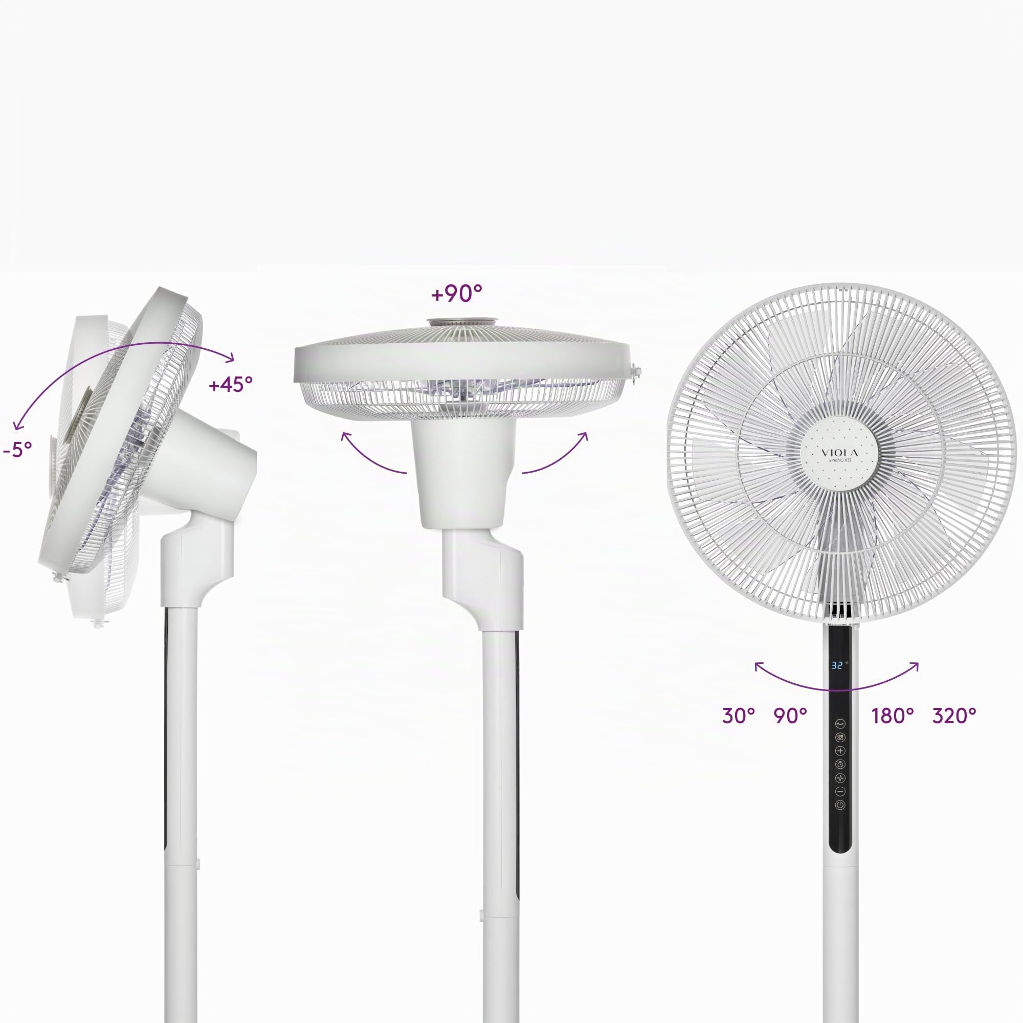 VIOLA Ventilador de Pie Silencioso con Mando y Temporizador, Potente, 32 Velocidades, Bajo Consumo, Oscilación 320°
