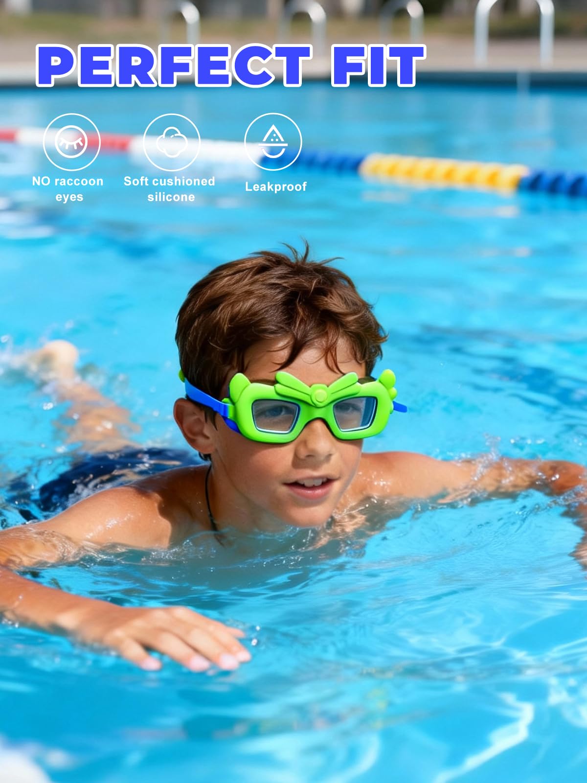 Kinder-Schwimmbrille, 2 Stück, für Kinder von 3–10, Anti-Beschlag/UV, auslaufsicher, transparent, für Jungen und Mädchen