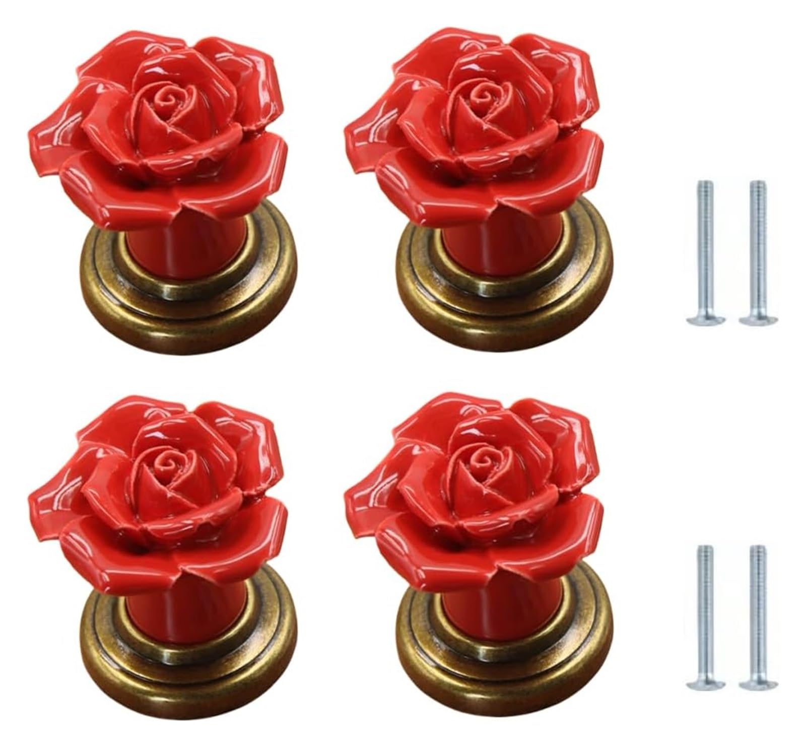 Enmrfvkz Qinggu-Red Ceramic Cupboard Drawer Handle Knobs, Ceramic Zinc Alloy Cupboard Drawer Handle Knobs Multicolor 40X40mm 4 Pack(Qinggu-Red)