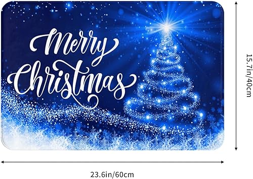 Miniatura 3 de DADABULIU Tapete de baño con texto en inglés "Merry Christmas", tapete de ducha de árbol de nieve azul, tapete de espuma viscoelástica,