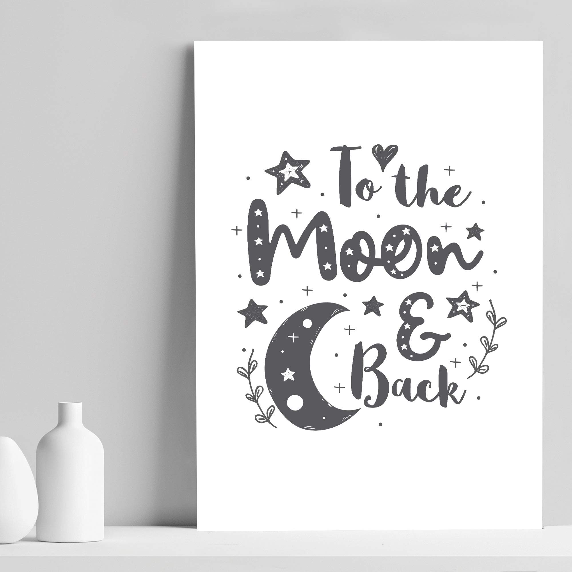 RED OCEAN Cute Boys Bedroom Print Boys Bedroom Wall Art Decor Grey Nursery Print Baby Gift Keepsake (A4 Print Only - To The Moon And Back White Grey)