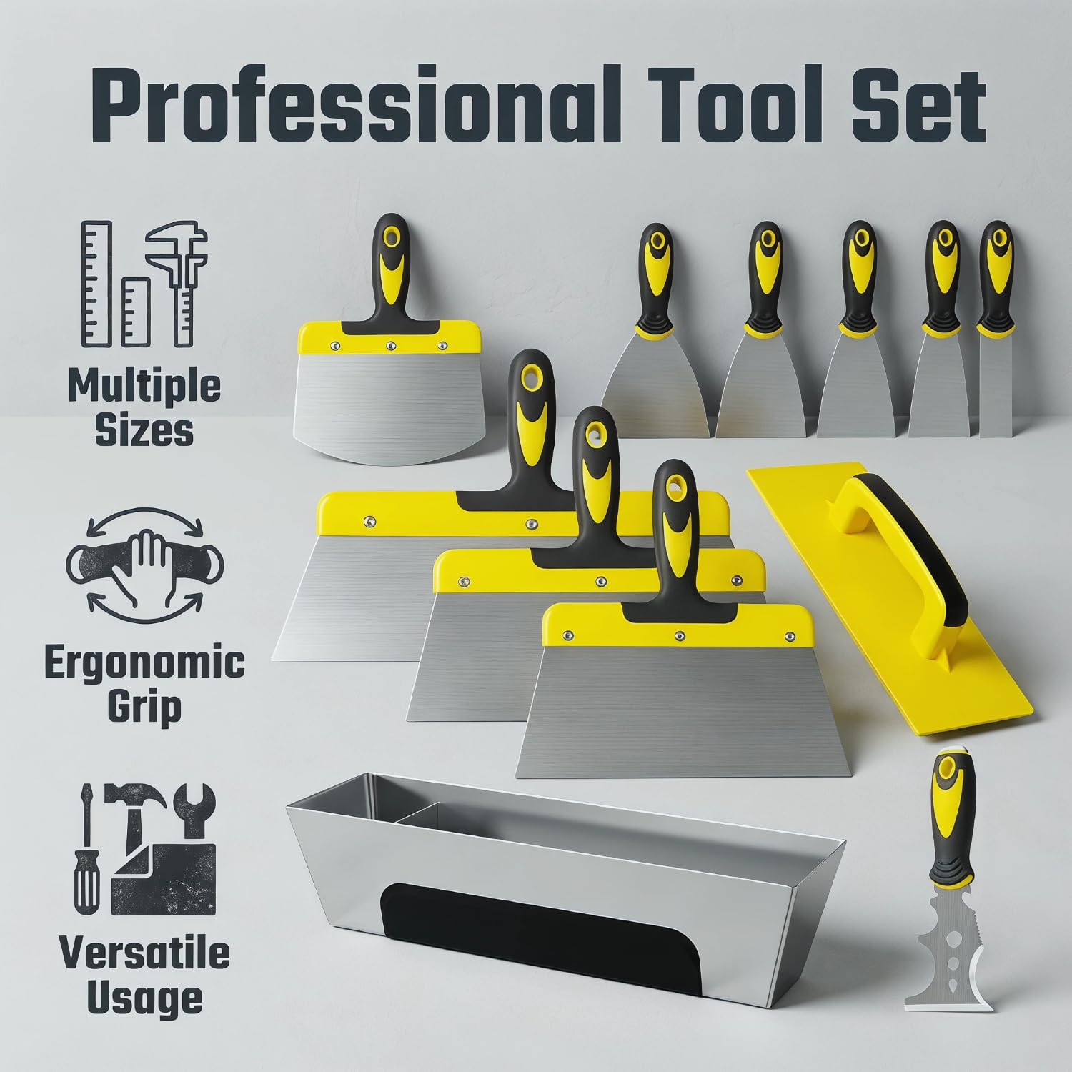Juego de Espátulas de Superficie de 12 piezas, Cuchillos de Masilla de Acero Inoxidable con Mango Ergonómico, Espátulas de Pintor y Cuchillo de Masilla para Placas de Yeso
