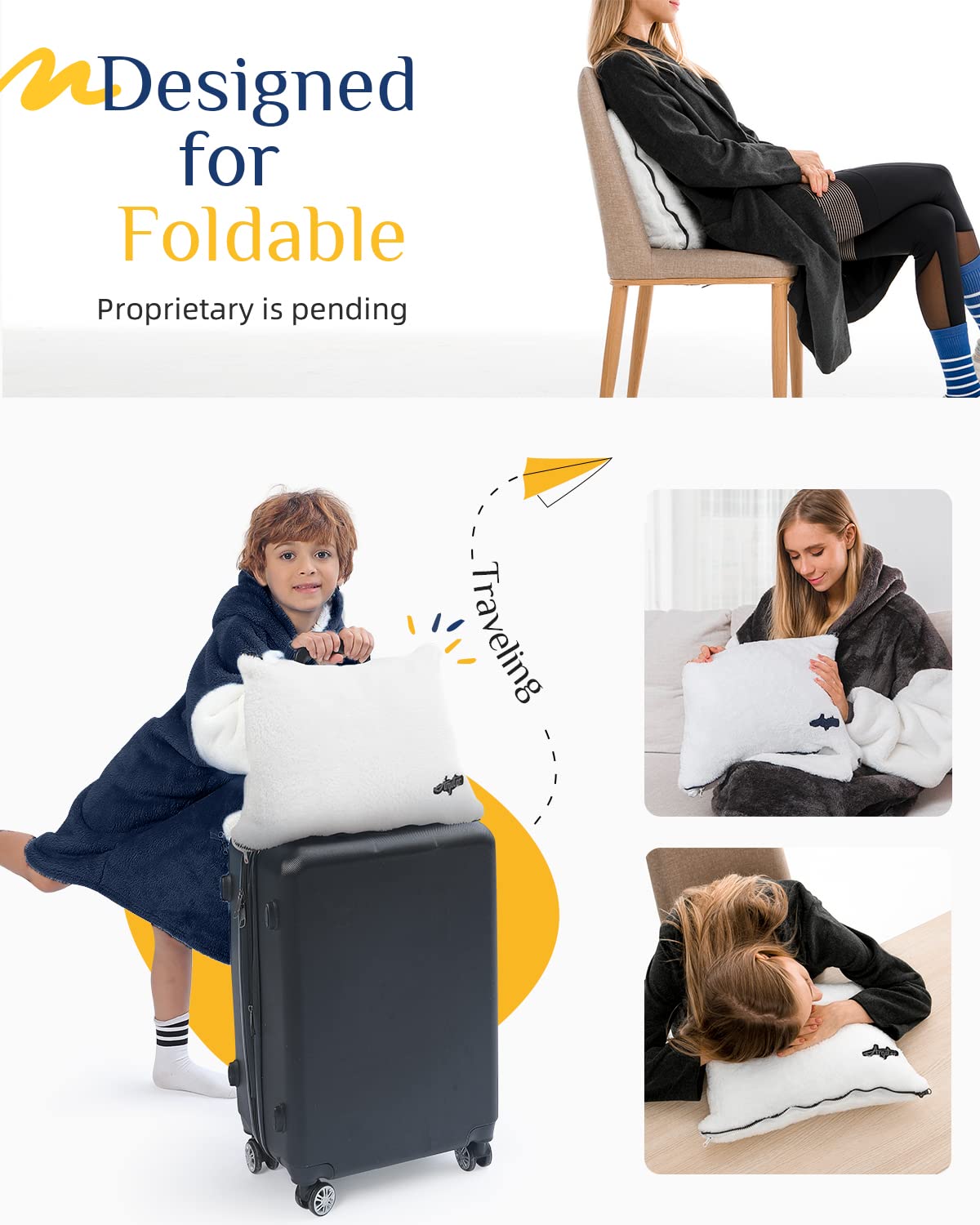 Argstar Übergroße Hoodie decke Kinder, tragbare Decken Hoodie für Mädchen Junge, weiche Kapuzendecke, kuschelige Sherpa-Decke, warmes Hoodie mit Tasche und Ärmeln, Navy blau