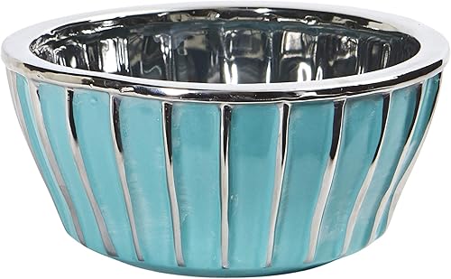 Nearly Natural Jarrón verde azulado de 7.25 pulgadas con bruñido plateado