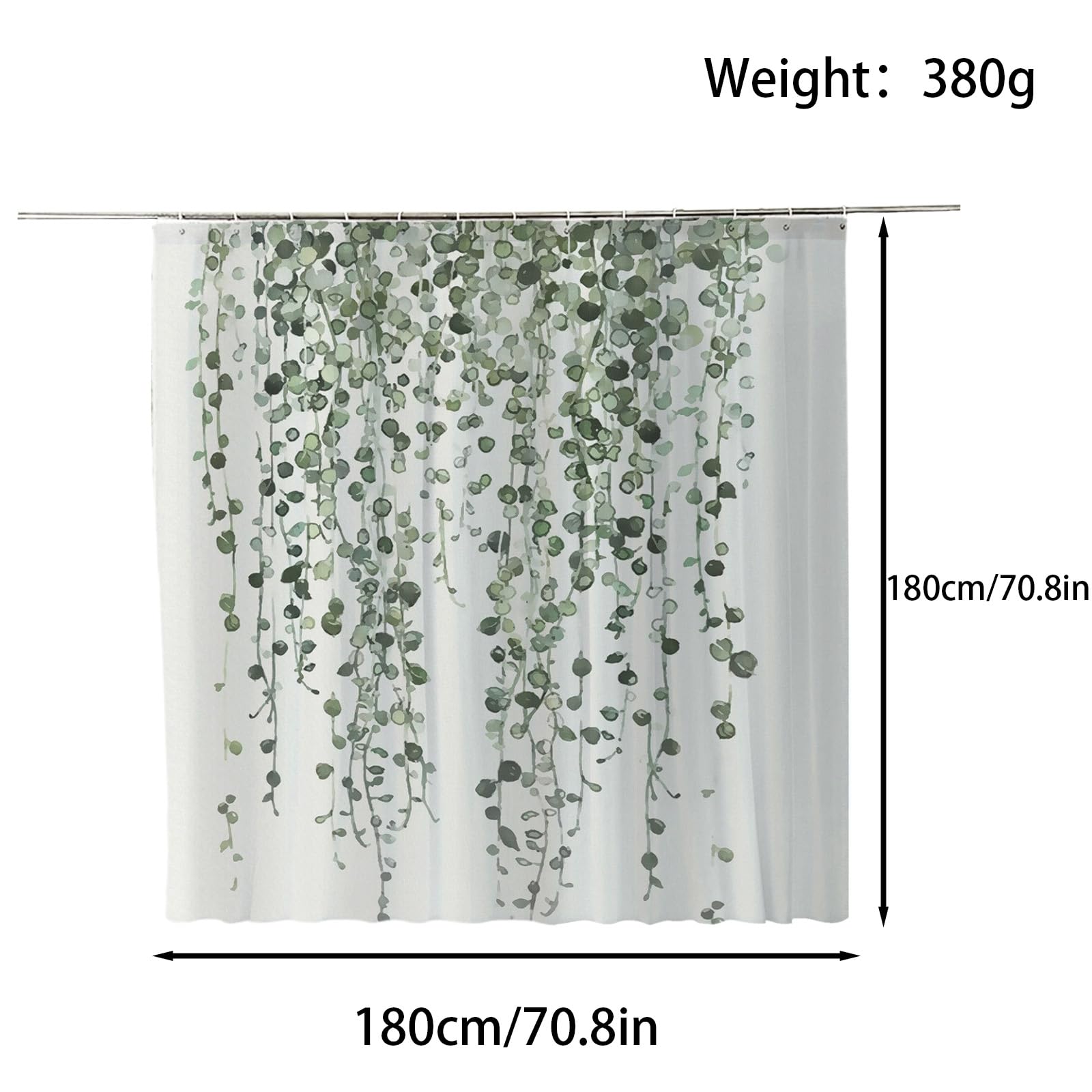 FAIRYGATE Sage Green Shower Curtain Garden Outdoor Polyester Fabric Waterproof Bath Digital Painting Pattern for Stall Bathroom Curtains with 12 PCS Hooks (180x180cm) B9606 - Image 2